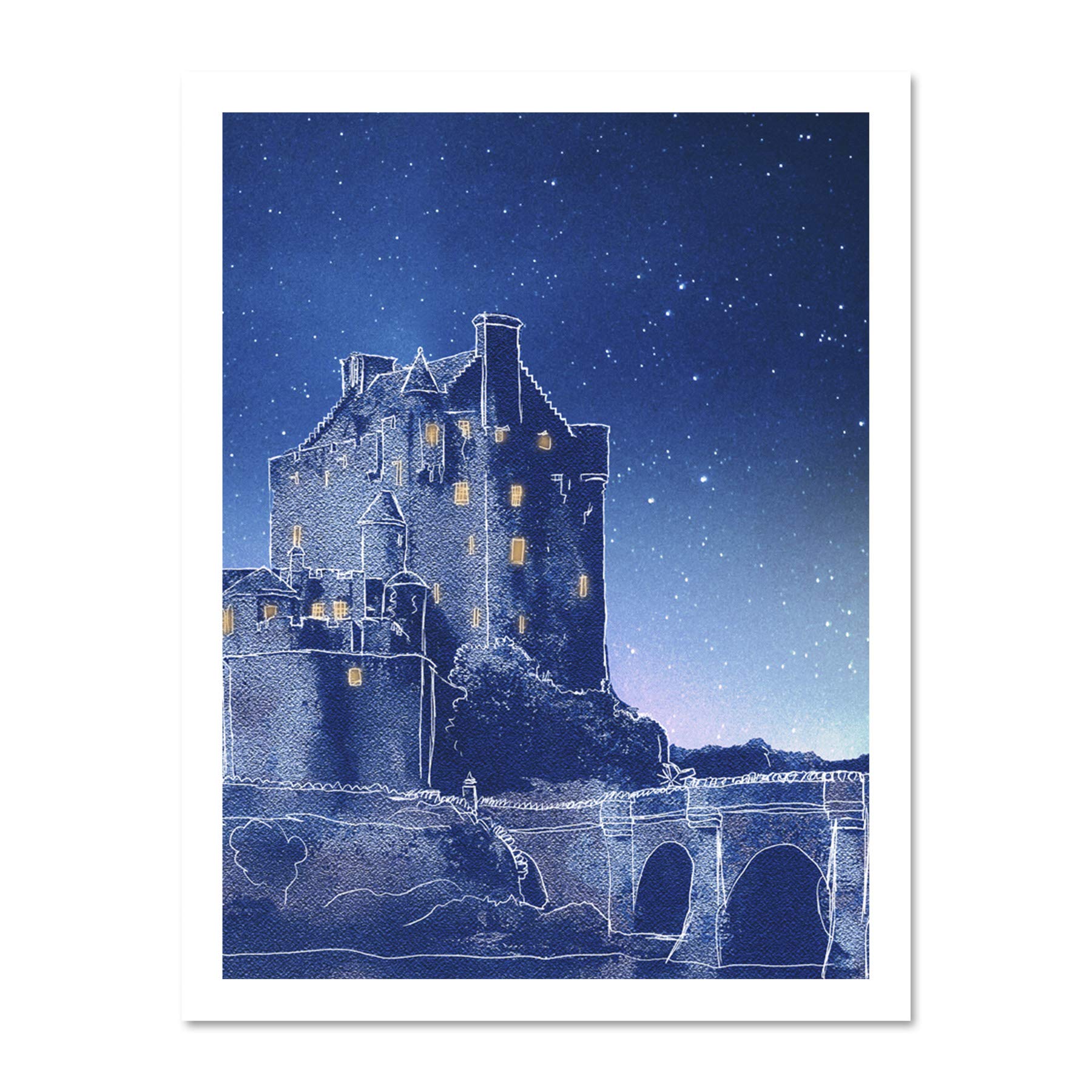 Scotland Eilean Donan Night Large Framed Art Print Poster Wall Decor 18x24 inch