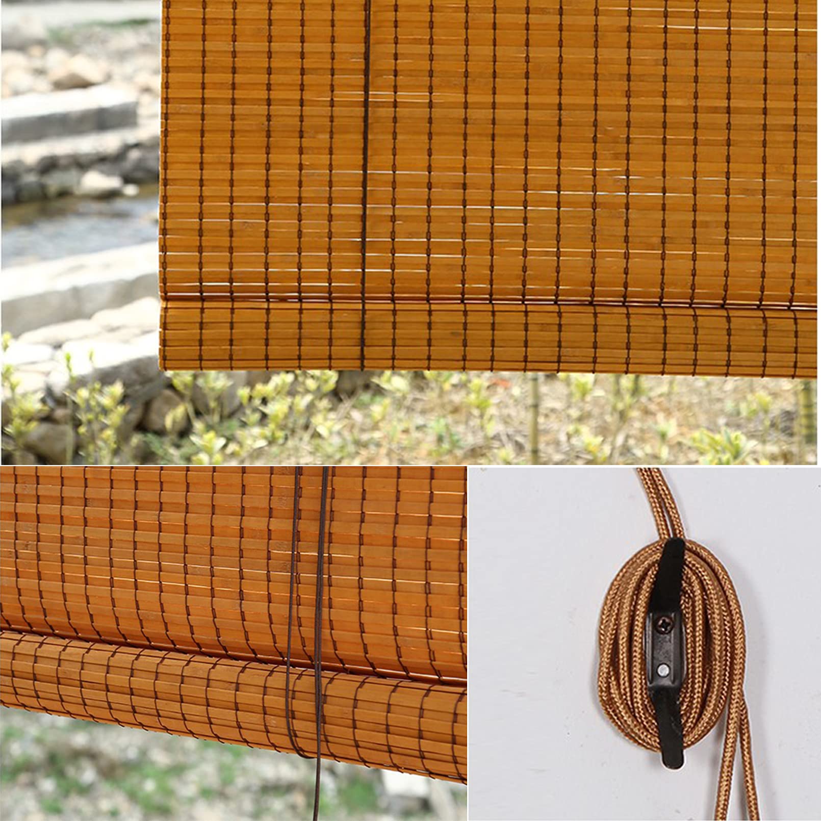 Stores à Enroulement En Bambou Rétro,Store Bateau En Bambou,Store Venitien Bois,Rideau Occultant En Bambou,Stores À Rouleaux Romains,pour Extérieur/Intérieur,avec Crochets (W120xH140cm/47x55in)