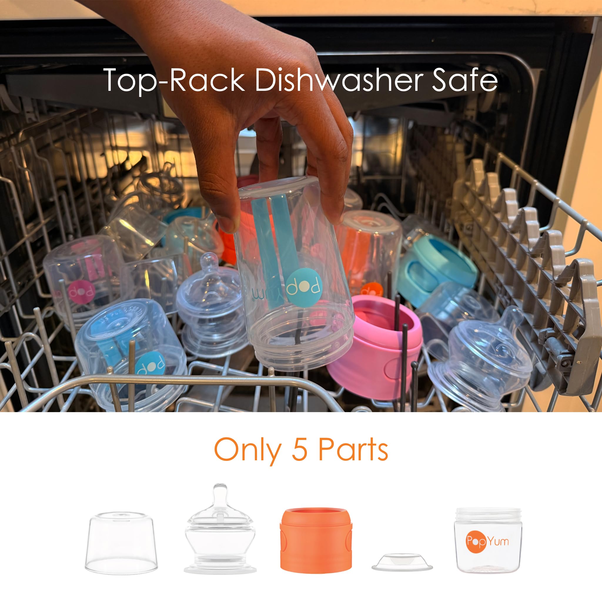 PopYum Baby Bottle Starter Kit, 4 Pack, 2 5 Oz Bottles with #1 Slow Flow Nipples + 2 9 Oz Bottles with Medium Flow Nipples #2 — view 5