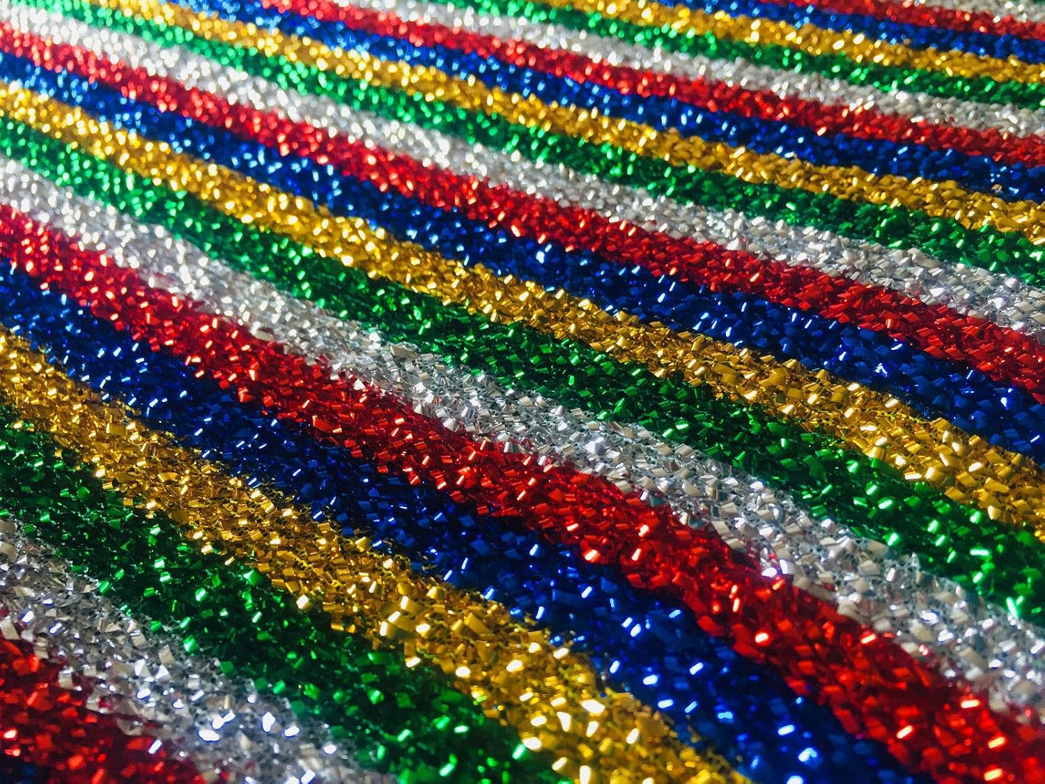 Sparkle Tinsel Lurex Fabric Stretch Material/Metallic Rasta Glitter 150cm Wide (Rainbow)