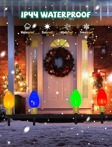 Miniatura 4 de Luces de Navidad Jumbo C9 decoraciones para césped al aire libre con estacas de marcador de camino, paquete de 2 luces de 7 pies con bombillas