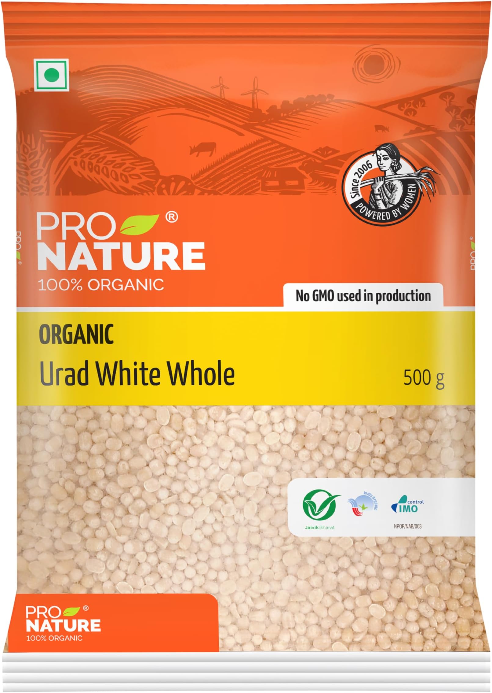 Pro Nature Organic Urad White Whole, 500 Gm