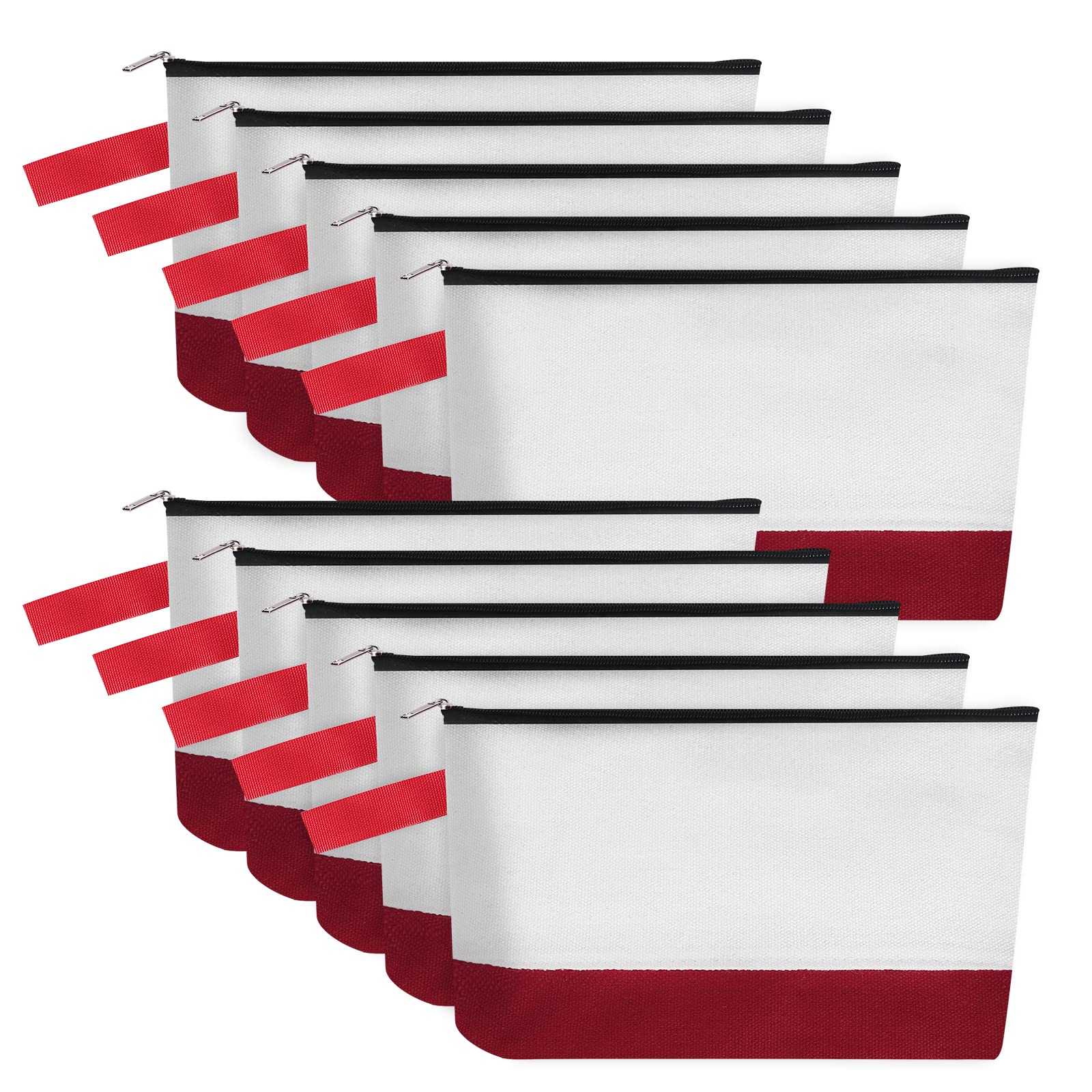 Sinzip 10 Pieces Cotton Canvas Makeup Bag with Bottom and Strap, Multi-Purpose Cosmetic Bag with Zipper Travel Toiletry Pouch, Blank DIY Craft Bag (