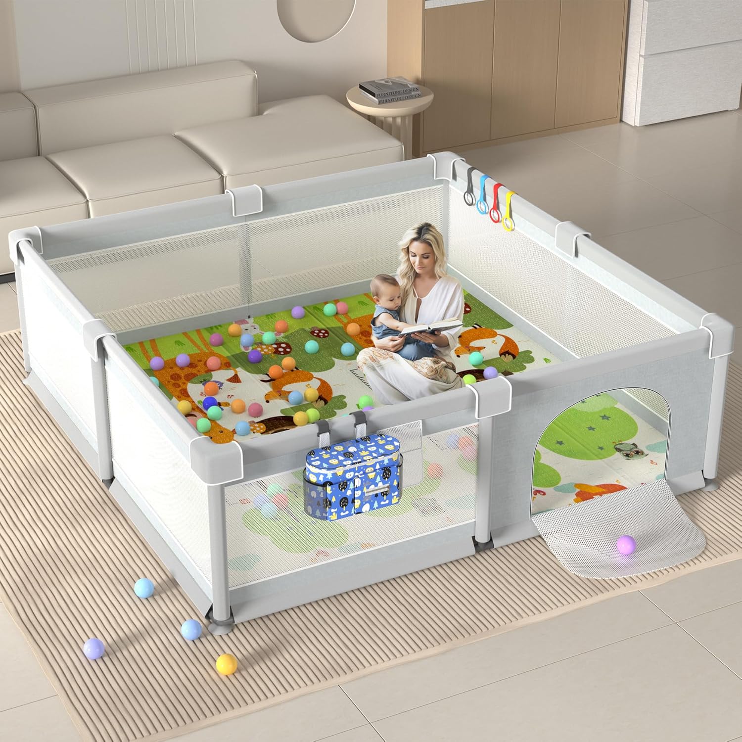 Baby Playpen with Mat 79" X 71", Extra Large Play Yard for Babies and Toddlers, Indoor/Outdoor