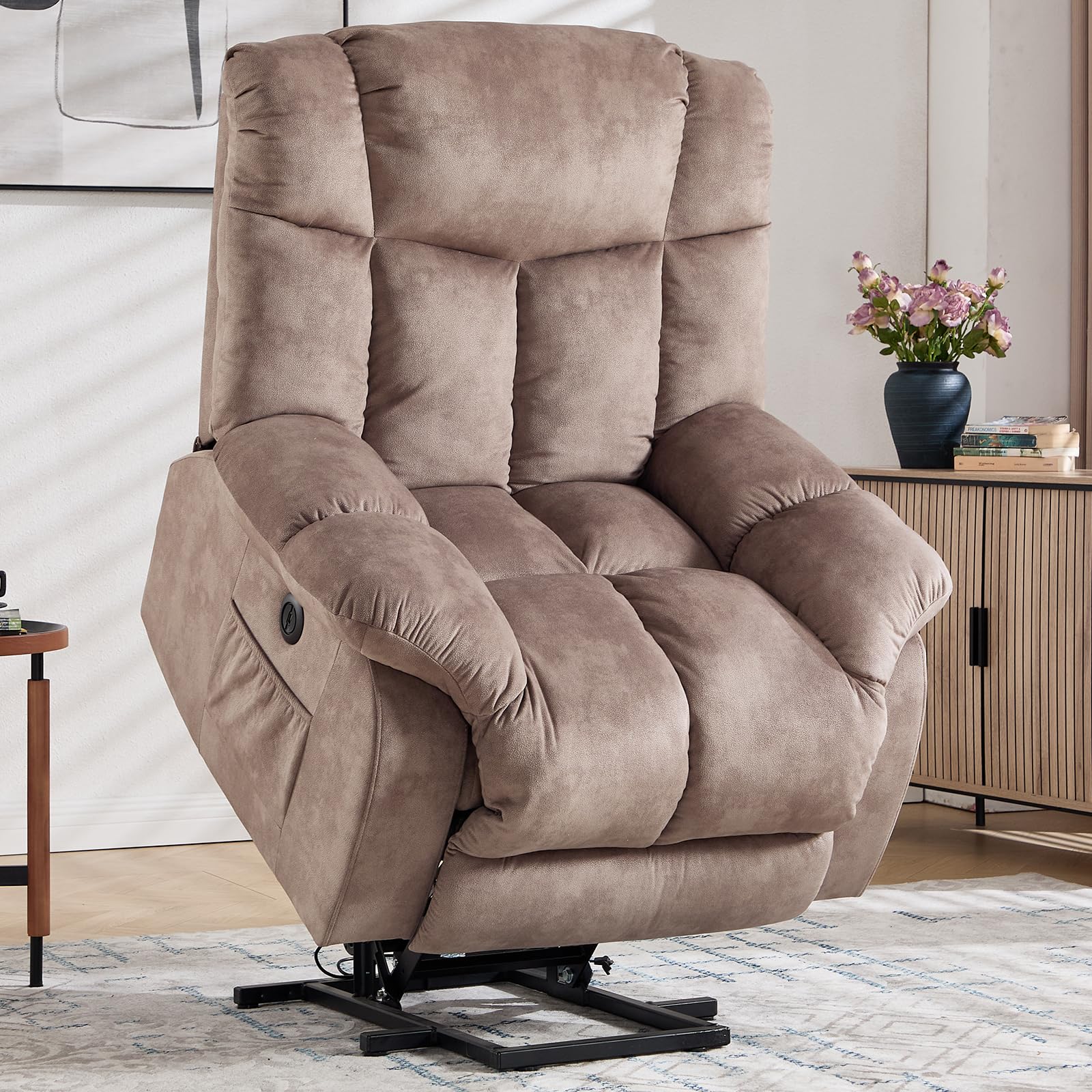 CANMOV Power Lift Recliner Chair for Elderly, Heavy Duty and Safety Motion Reclining Mechanism-Antiskid Fabric Sofa Living Room Chair with Overstuffed