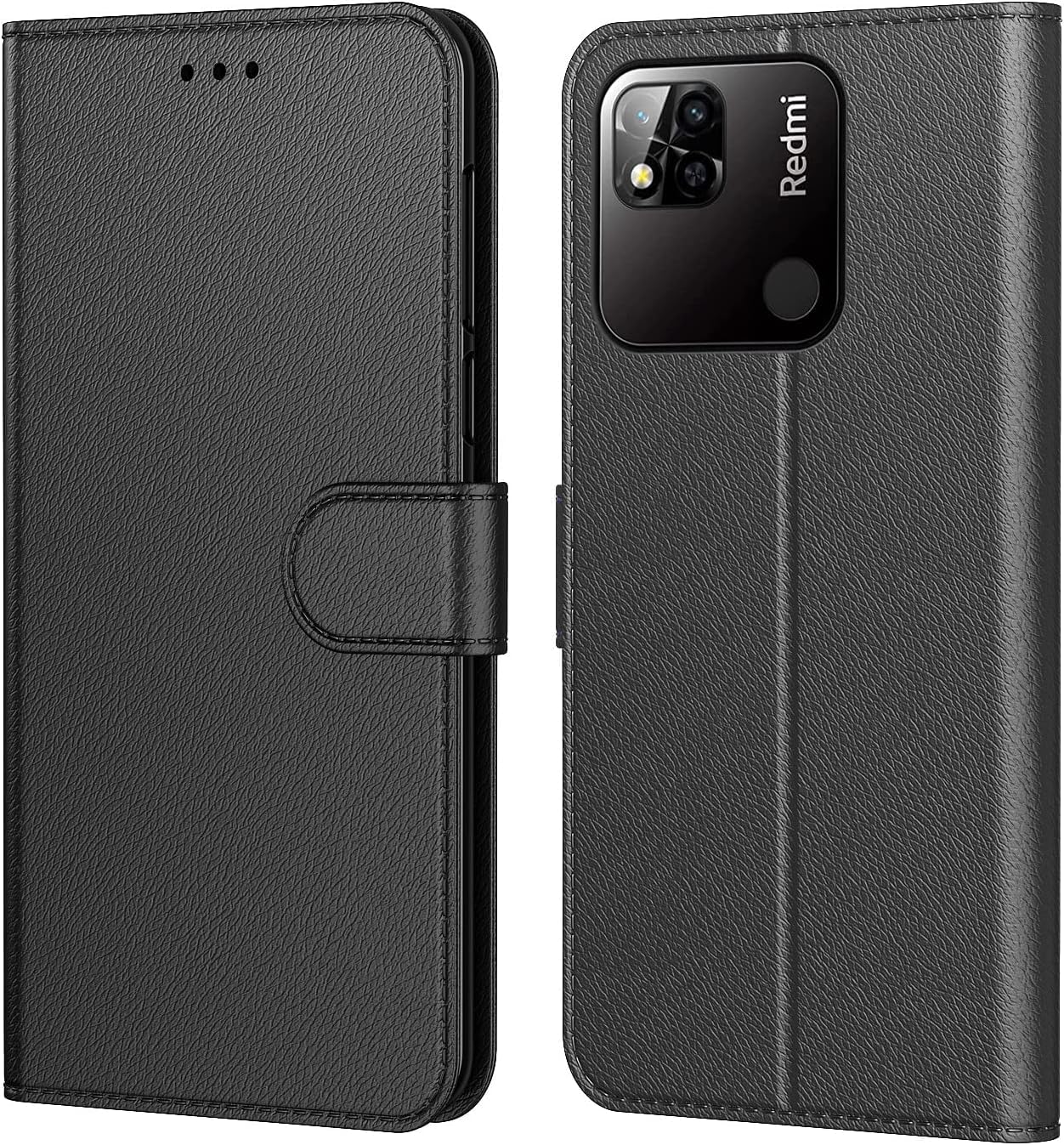 Tenphone Custodia Portafoglio In PU Per Xiaomi Redmi Note 9 (6,53'') - Chiusura Magnetica E Slot Porta Carte - Nero