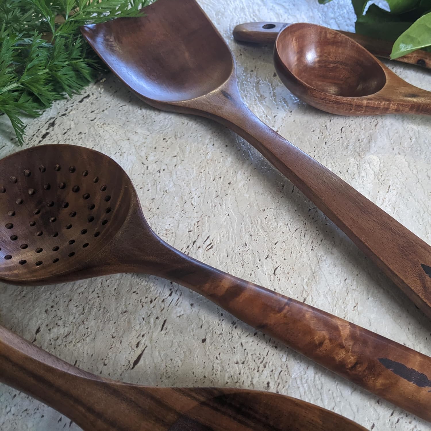 5 Pcs Natural Teak Wood Cooking Utensils Set for Kitchen, Spoon Set.