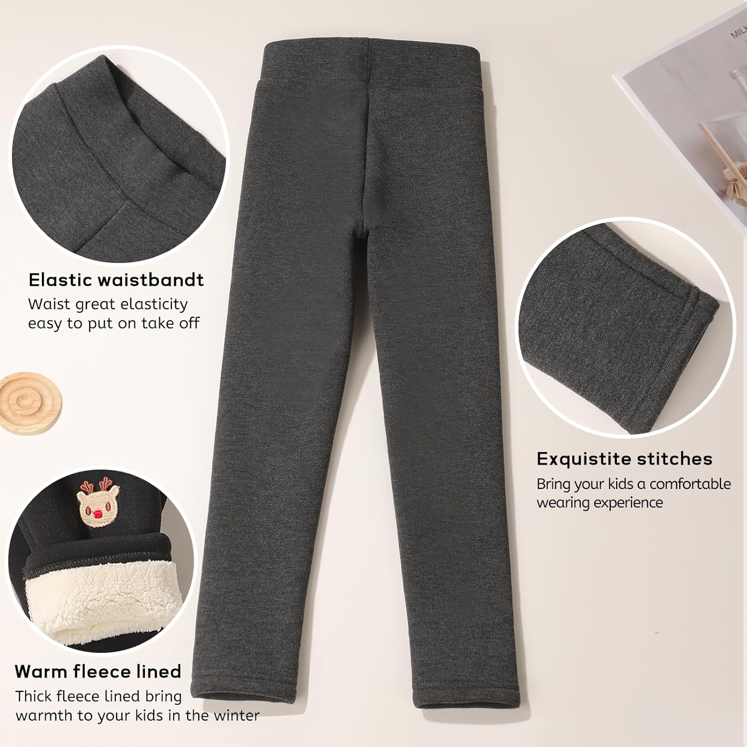 3 Pack Girls Fleece Lined Leggings Kids Winter Thick Warm Pants Fleece Pants Girls - Image 5