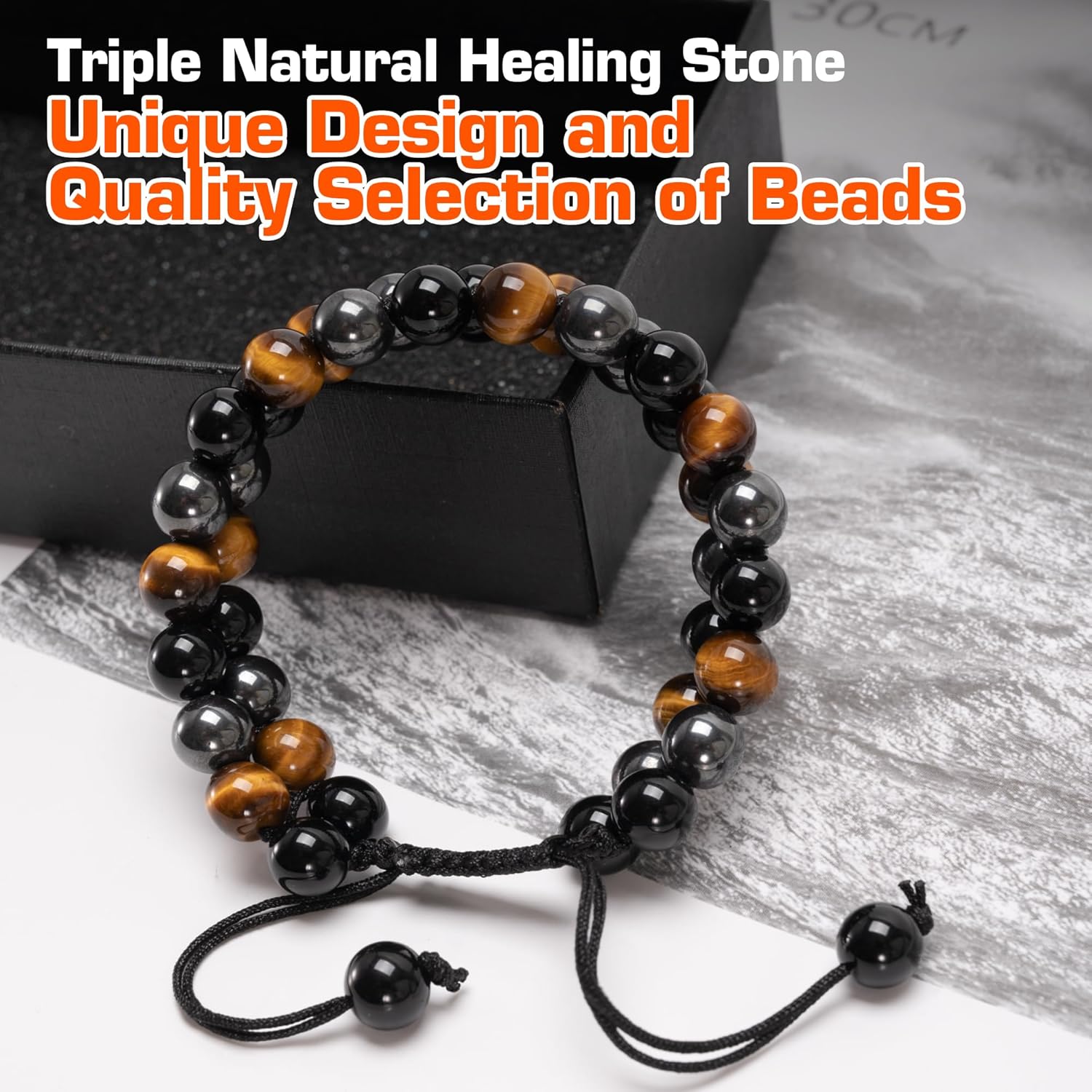 Triple Protection Bracelet - Bracelet for Men and Women Natural Tiger Eye Stone Hematite and Obsidian 8mm Healing Crystal Bracelet Good Luck Prosperity Health