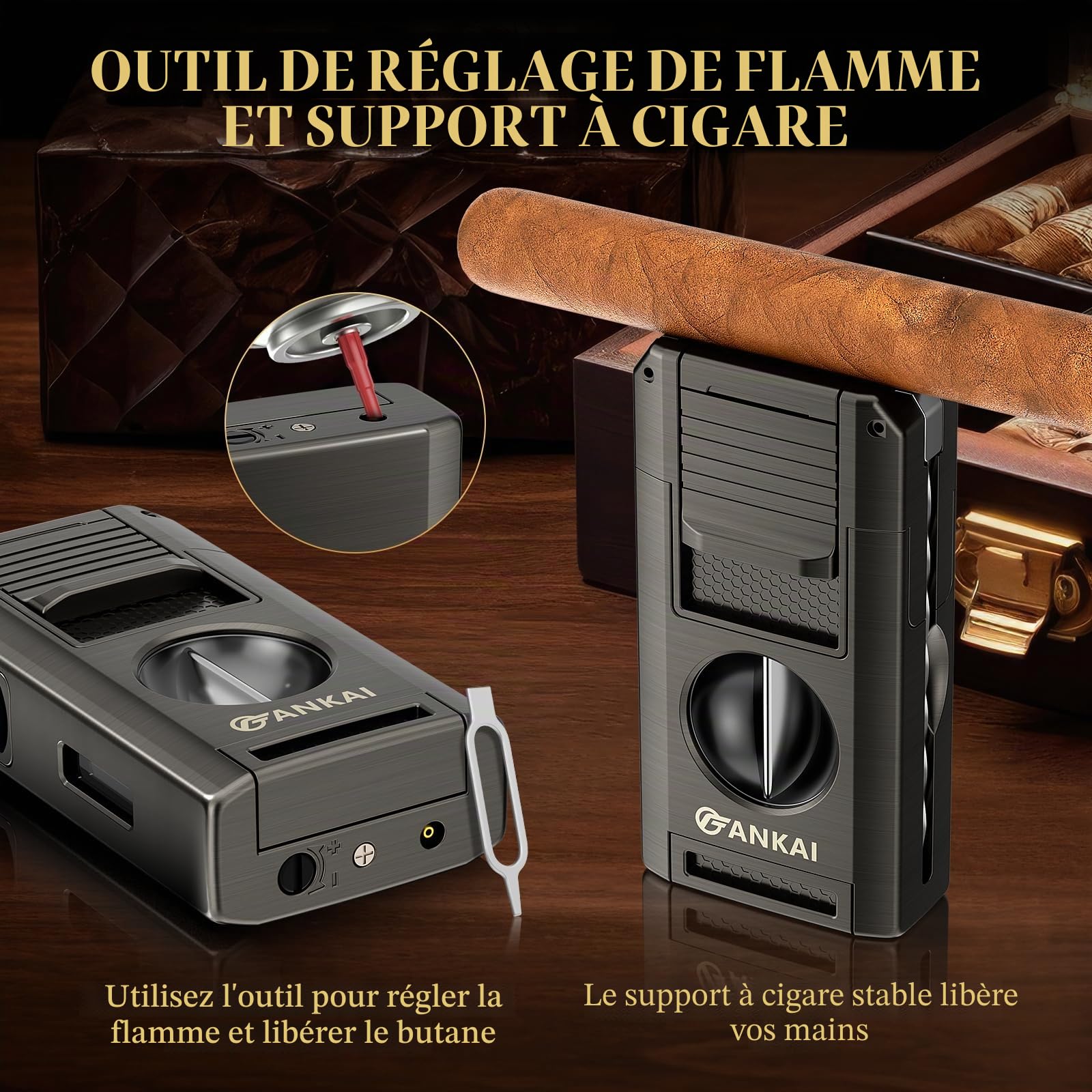 Allume-cigare, briquet à cigarettes 5 en 1 avec emporte-pièce en V, poinçon à cigarettes, support à cigares, jeu de poker à cigarettes, briquet au butane, flamme double jet, cadeau de