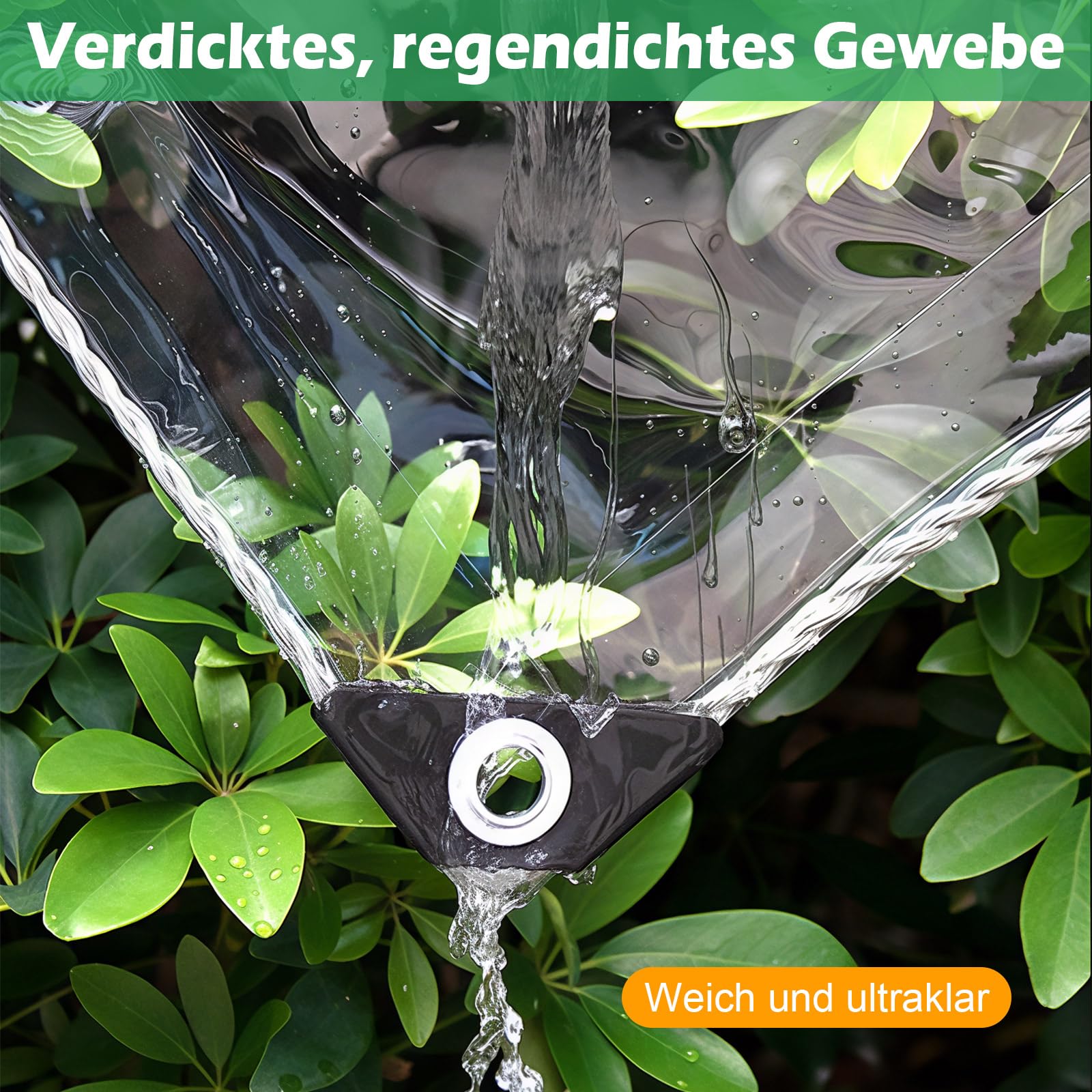 Plane Transparent mit Ösen, 3x3m 450g/m² PVC Transparent Abdeckplane | 20 Kabelbindern, 10m Befestigungsseil, Regenschutz Windschutz Wasserdicht Gewebeplane für Terrassen Außenbereich