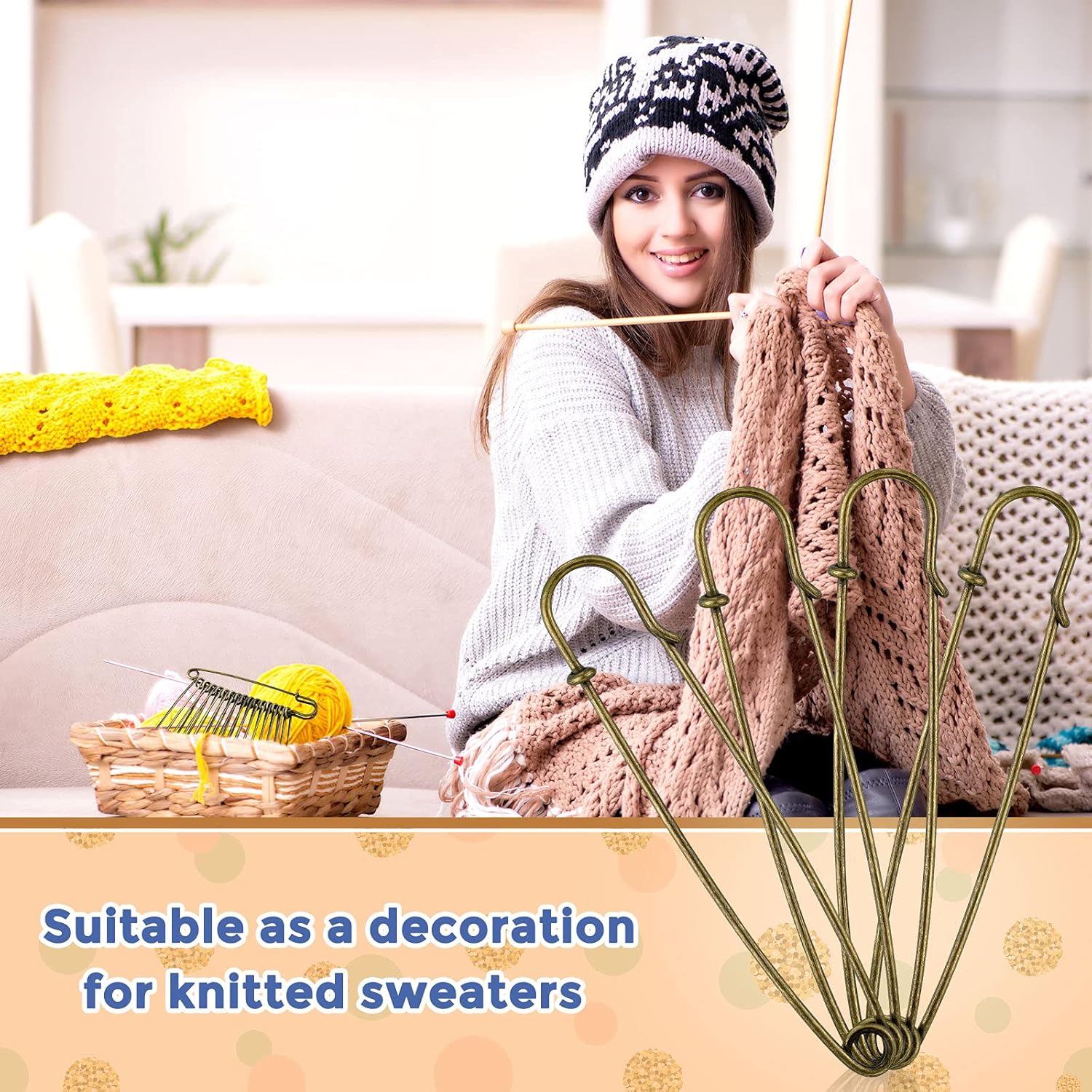 Decor Safety Pin Beanie Hand Stitch Detail Beanie Lemon