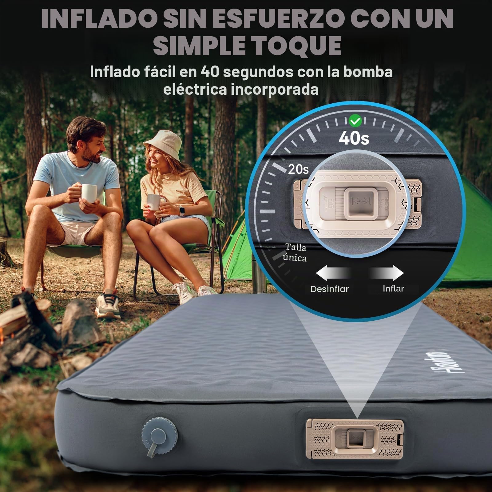 HIKENTURE Colchoneta autoinflable con bomba eléctrica, 10 cm de grosor, colchón de espuma para acampar, 9,5 R de valor