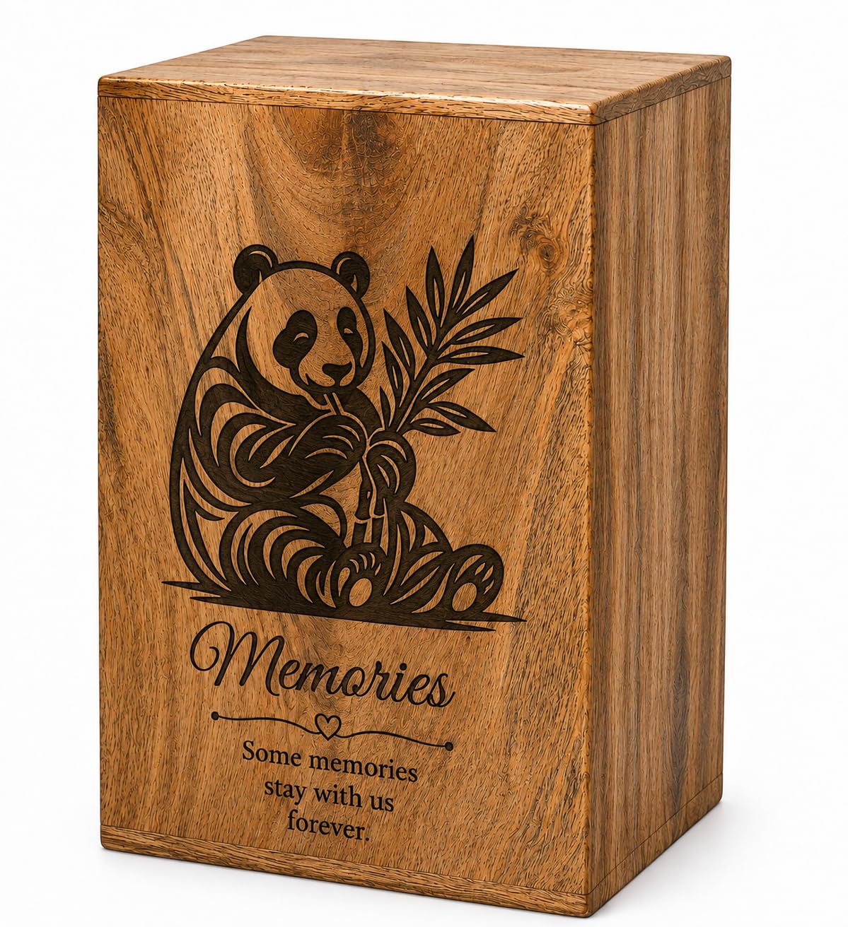 Urna funebre in legno per ceneri umane, realizzata a mano, con design con panda, in legno massiccio, per ceneri di adulti, scatola dei ricordi per la casa