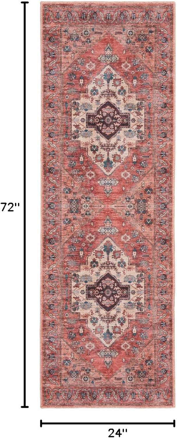 Nourison Home Brilliance Machine Washable Traditional Vintage Rust Multicolor 2' x 6' Area -Rug, Easy -Cleaning, Non Shedding, Bed Room, Living Room, Dining Room, Kitchen (2x6)