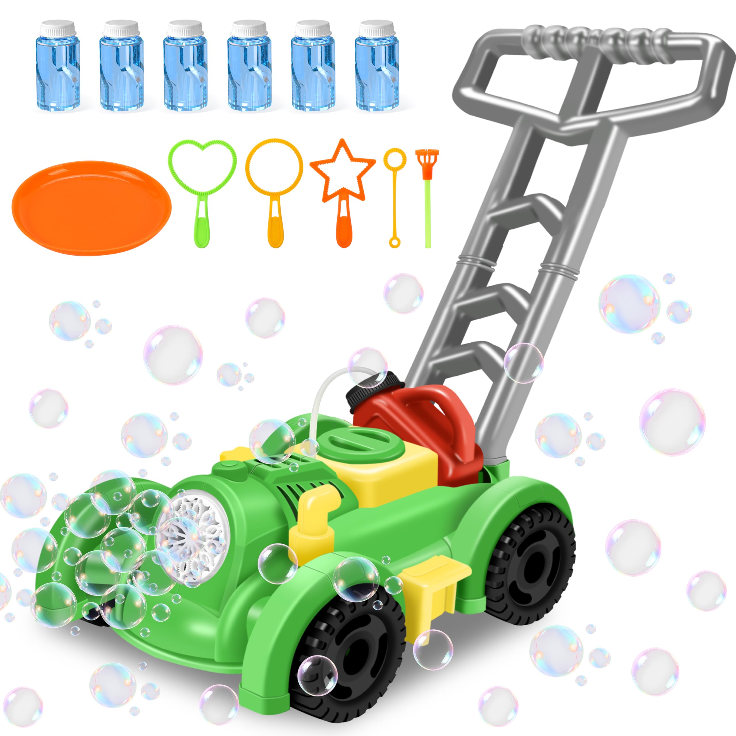 Herefun Tondeuse à Bulles Enfant, Machine à Bulles Automatique, Soufflante à Bulles Automatique Alimentée par Pile, Tondeuse à Gazon Jouet pour Activités en Plein Air Enfant (Vert)