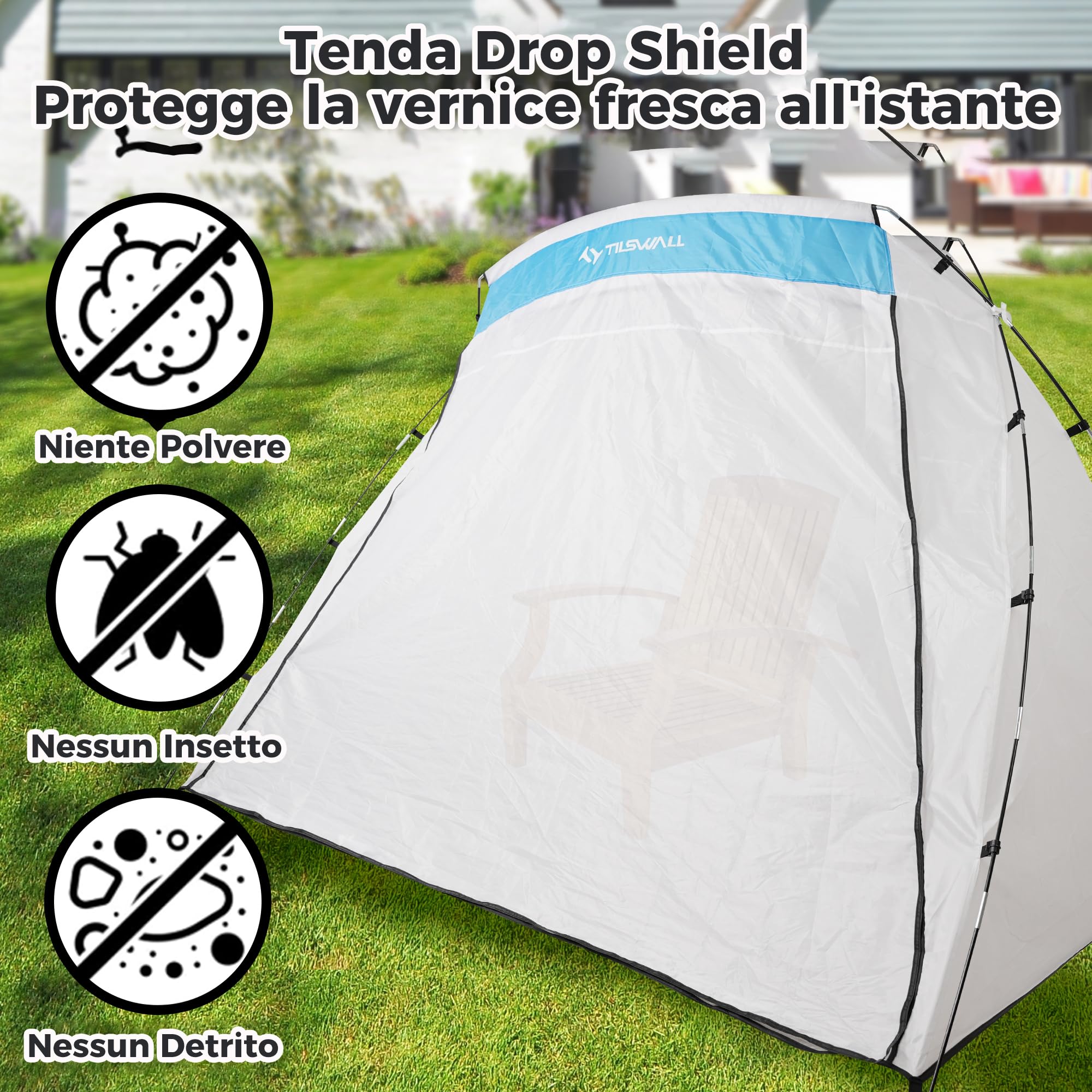 Cabina di Verniciatura Tilswall 8.86 x 5.91 x 5.58 ft, Tenda Spray Portatile Grande con Pavimento Integrato, Ganci Antivento & Picchetti per Progetti Fai-Da-Te, Verniciatura Mobili e Rivestimento