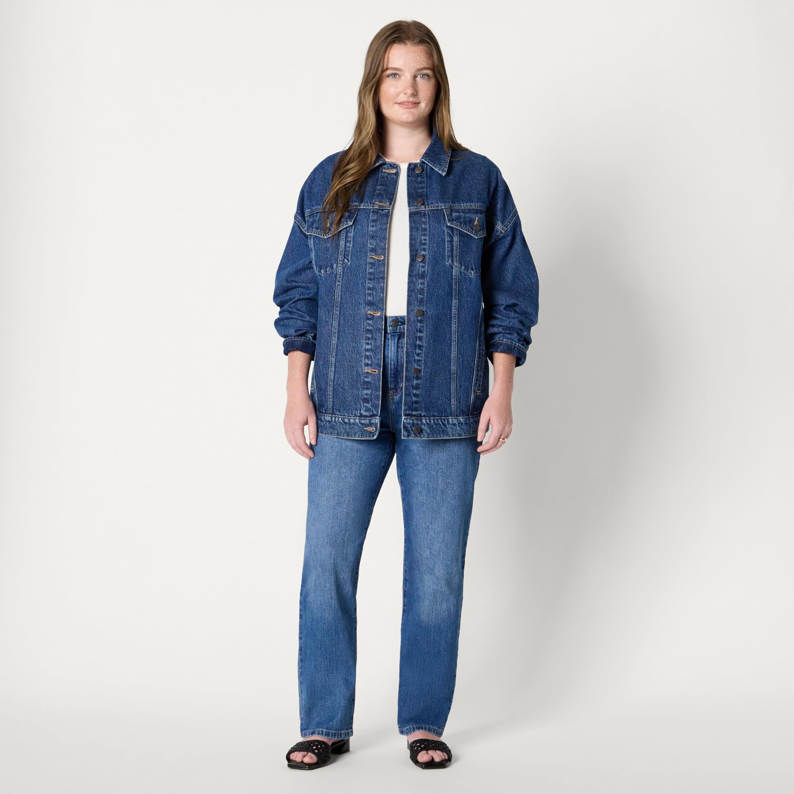 Amazon Essentials Veste de Camionneur en Denim avec Poches Femme