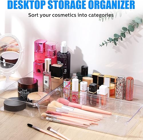 Miniatura 4 de 8 piezas de plástico transparente organizador de cajones de aparador, separadores de cajones de escritorio, refrigerador, cubos organizadores