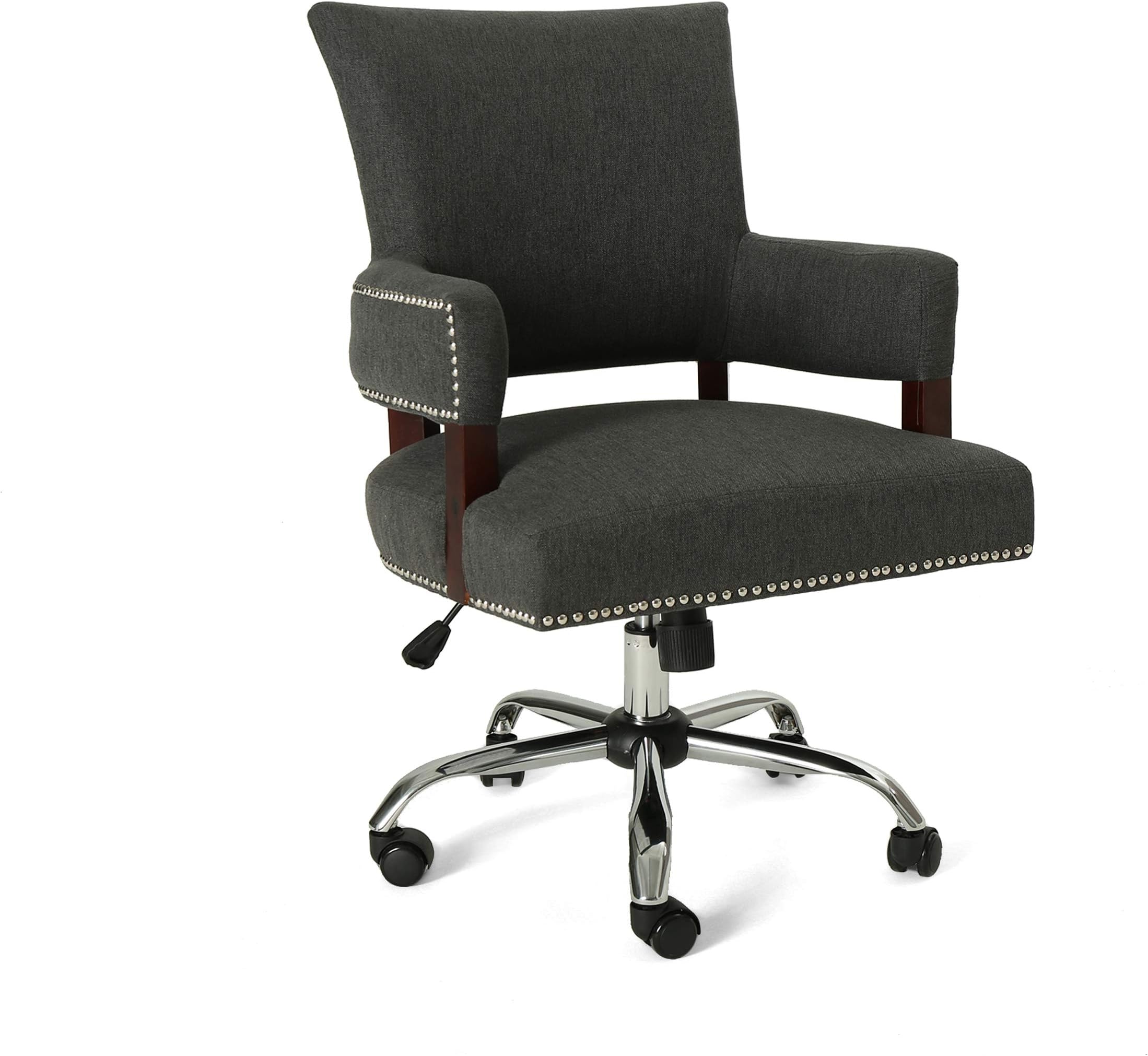 GDFStudio Christopher Knight Home Maye Traditional Home Office Chair, Dark Gray and Chrome