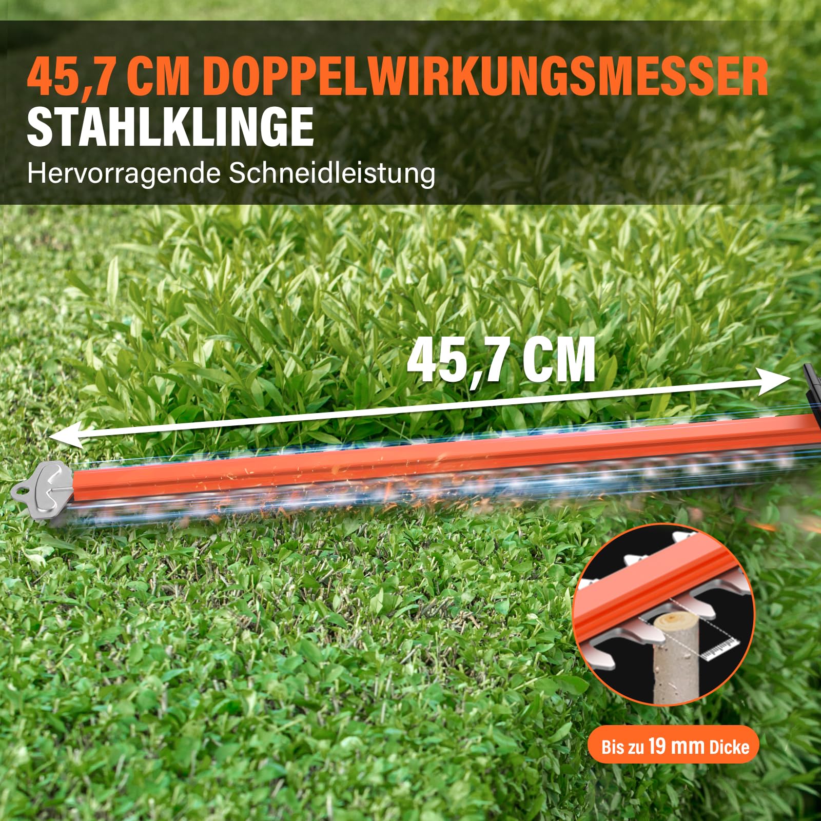 MAXLANDER Akku Heckenschere 45 cm Stabheckenschere | 4,5 m maximale Reichweite mit Verlängerungsstange, in Mehreren Winkeln verstellbar mit Akku und Ladegerät
