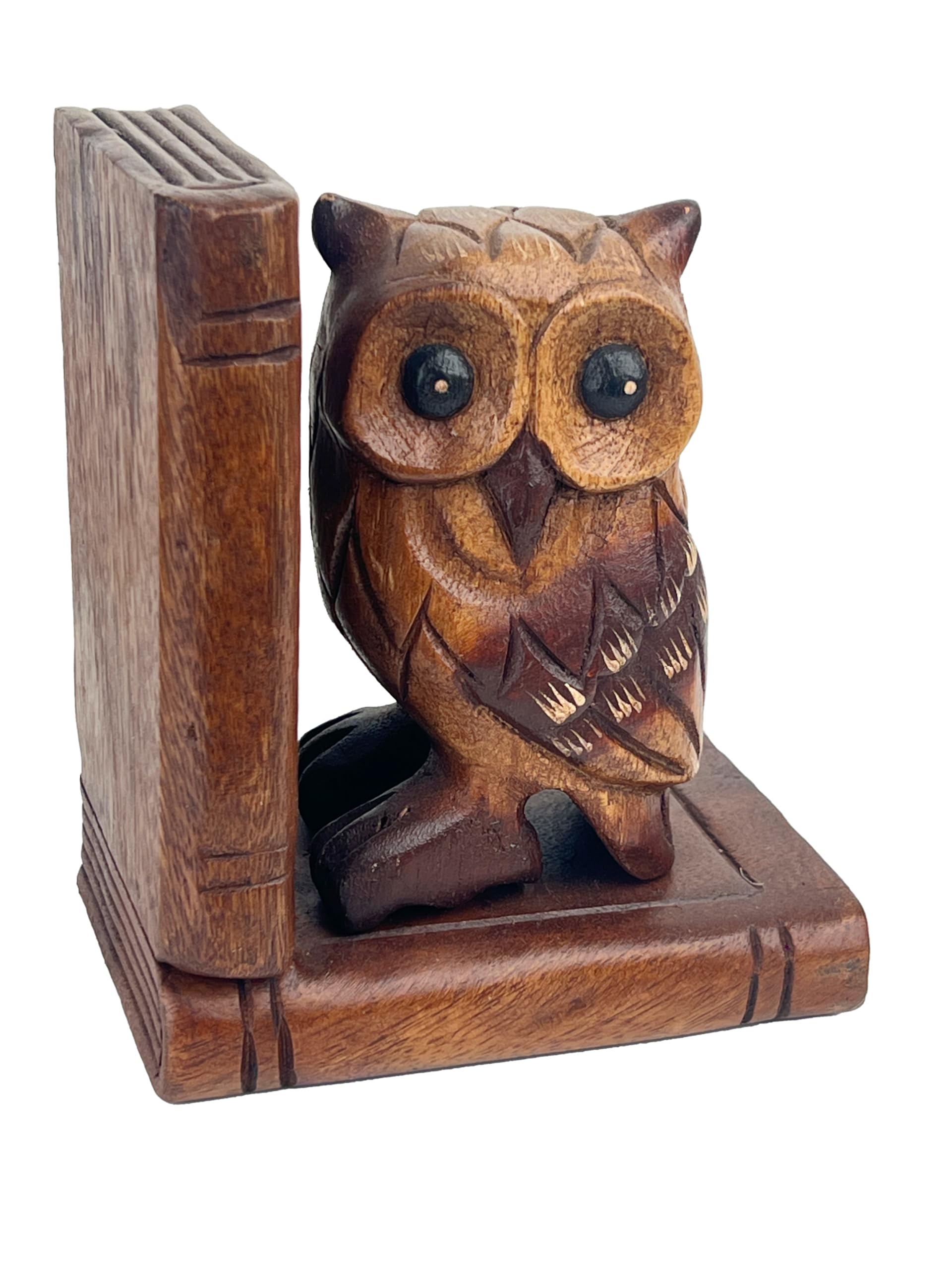 Handcrafted Wooden Owl Bookends, Decorative Book Holders, 17 cm Height, 14 cm Width - Image 3