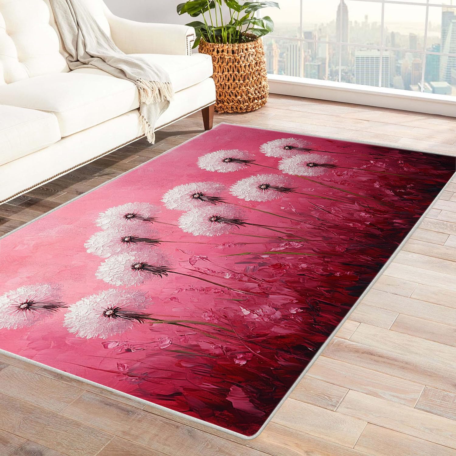 Tapis 3D paysage pour réchauffer un salon moderne avec style vintage abstrait rose