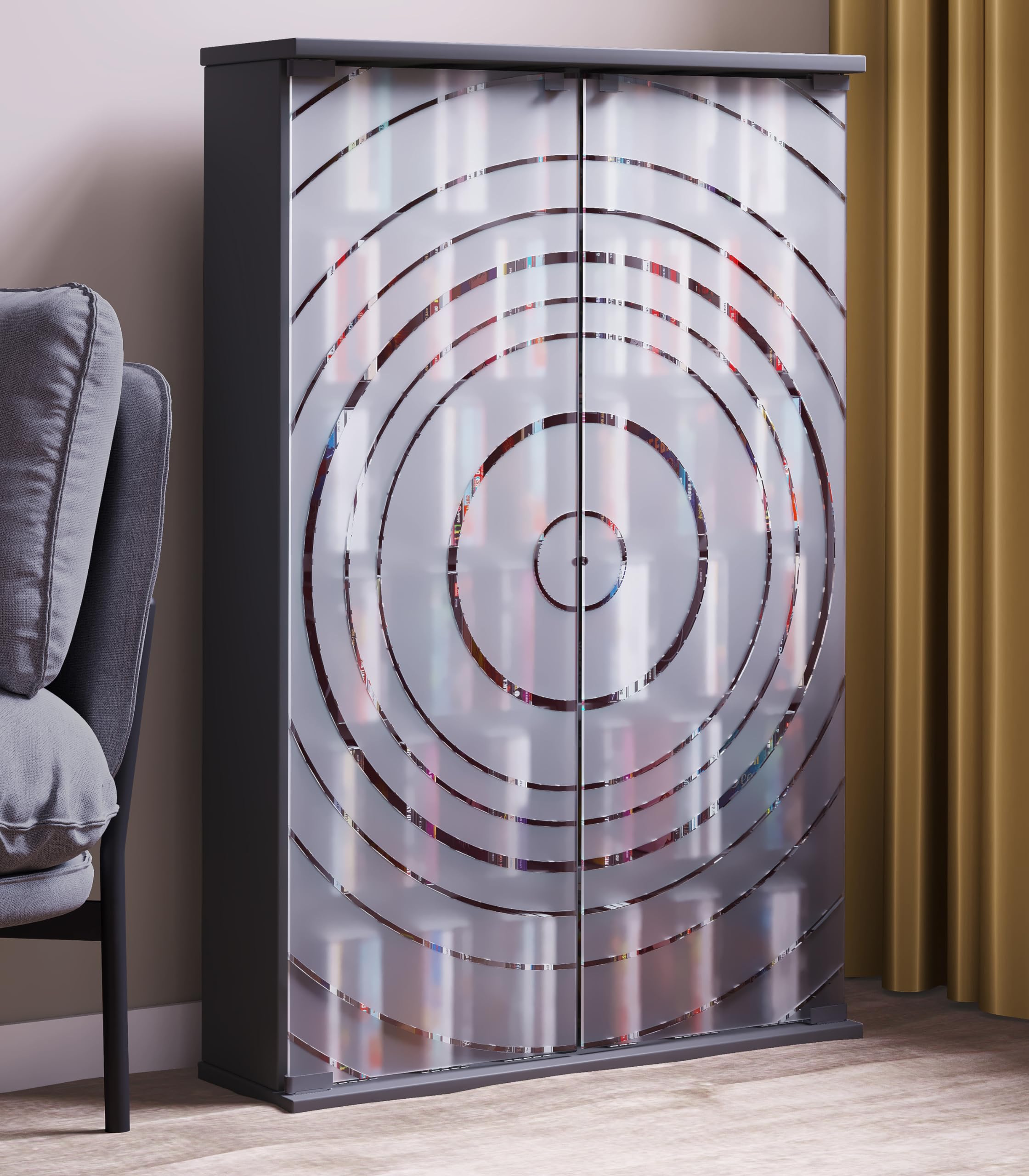VCM Bois,CD,DVD,Stand,étagère,Armoire,Rangement,étagère sur Pied,Support,Porte en Verre,Tilano,L Anthracite