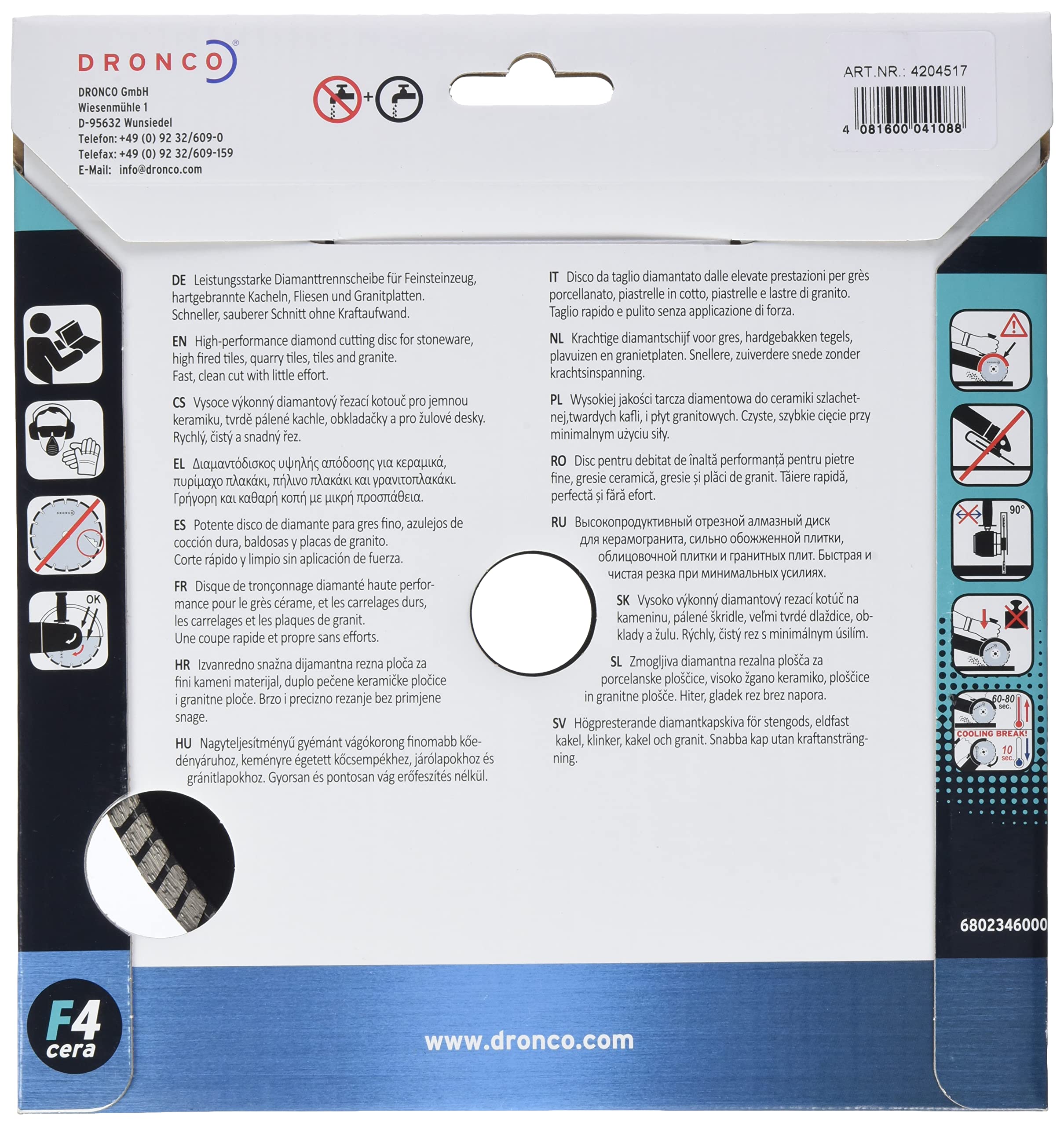 DRONCO F4CERA-200 - Disco de diamante Superior F4 Cera - Gres (Antes GRFX) Ø 200 mm