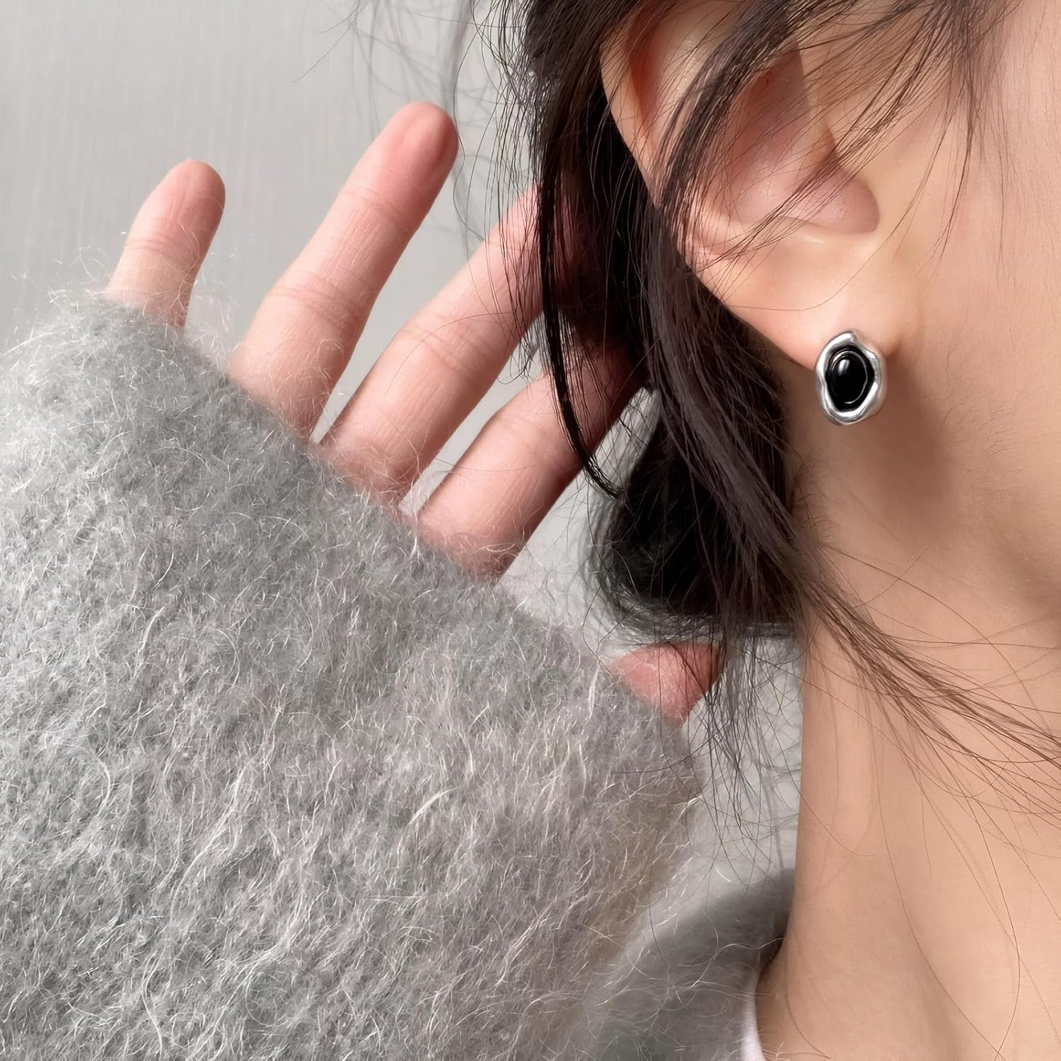 Genuine Small Black Onyx Stud Earrings for Women, Hypoallergenic Stud Earrings with Sterling Silver Posts, Handmade Minimalist Onyx Jewelry - Image 2