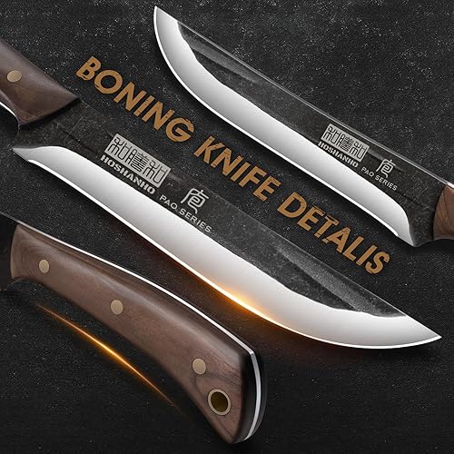Miniatura 4 de HOSHANHO Cuchillo de deshuesado de 6.7 pulgadas para cortar carne, cuchillo de filete súper afilado para pescado, cuchillos de carnicero forjados a