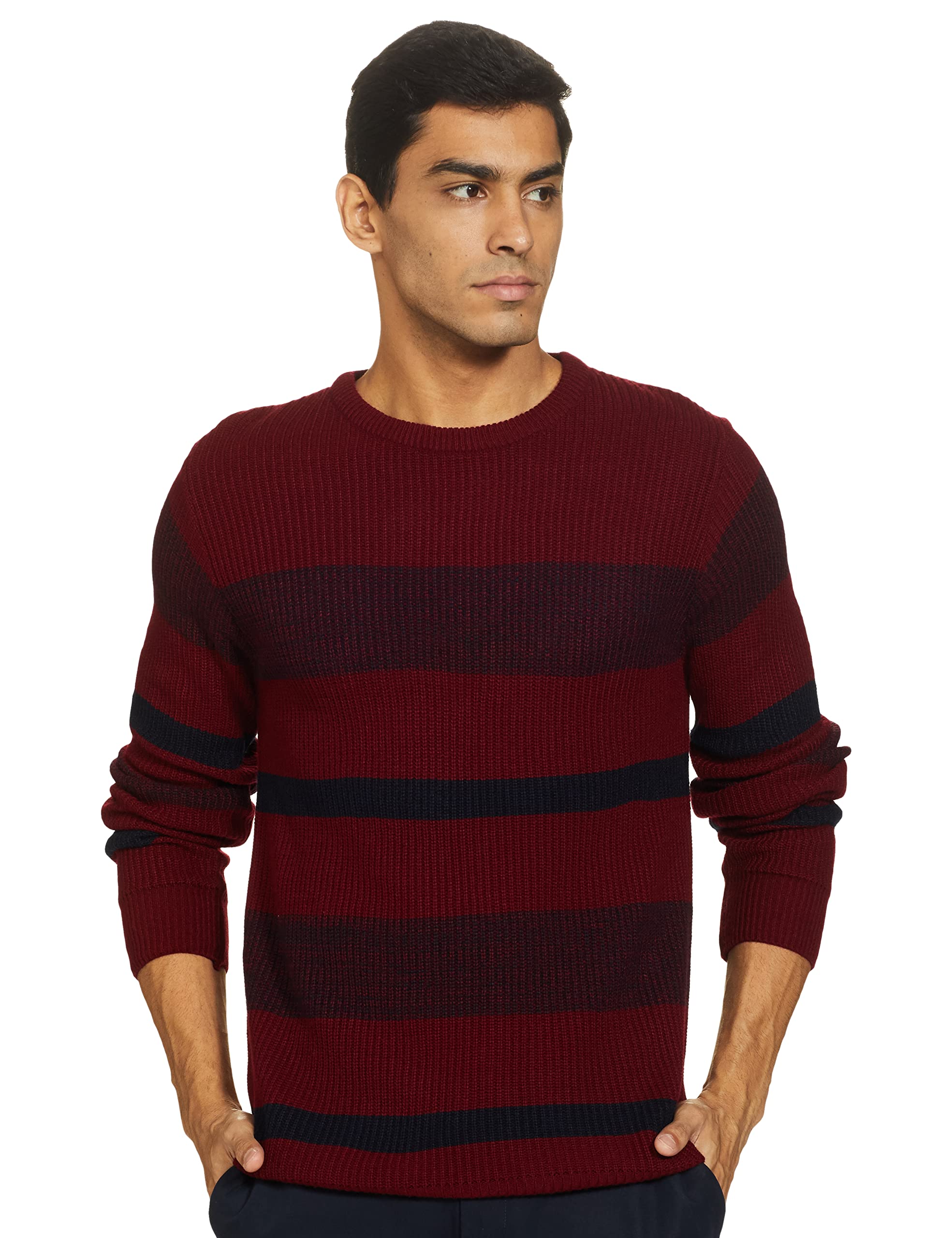 Amazon Brand - Symbol Men's Acrylic LS Striper Sweater Pullover