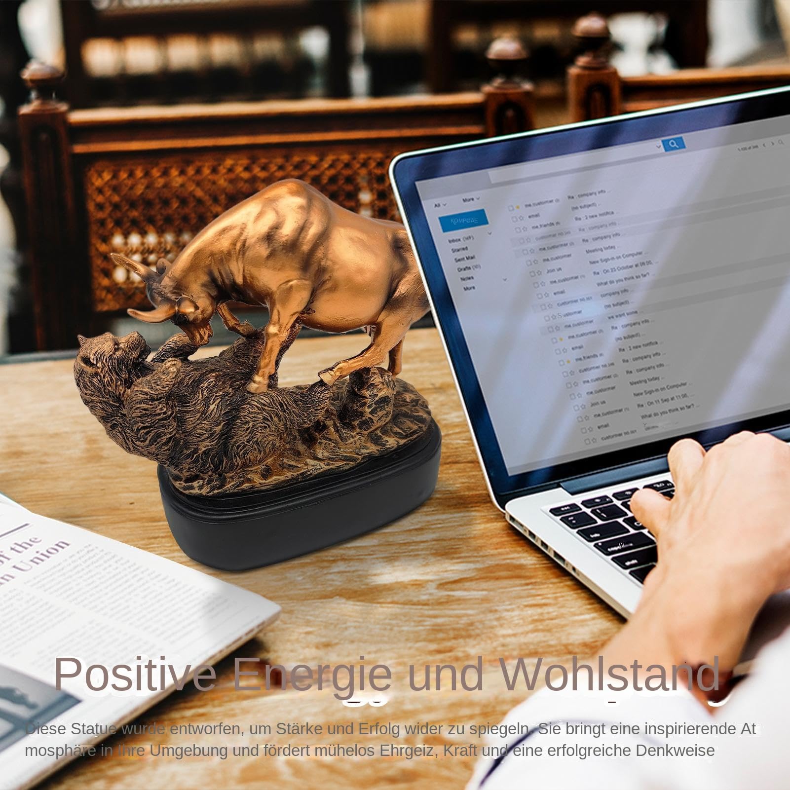 Scultura E Orso Statua Finanza Decorazione Scultura Da Tavolo | Decorazione Tavolo Resina Per Investitori Uffici Display Professionisti