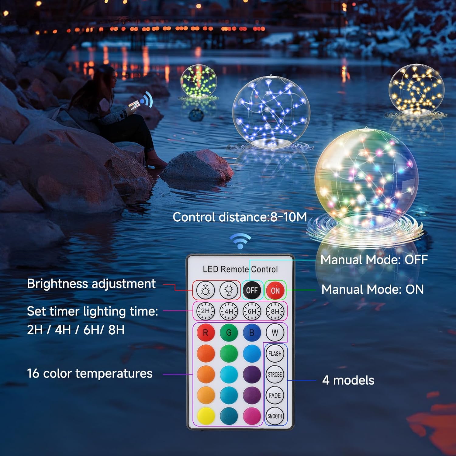 Solar Pool Lights Floating,Waterproof Magic LED Pool Decor with 7 Color Changing, Auto On/Off at Night,No Batteries Needed, Rechargeable for Outdoor Pools, Hot Tubs, Garden & Party Decor [4 Pack]