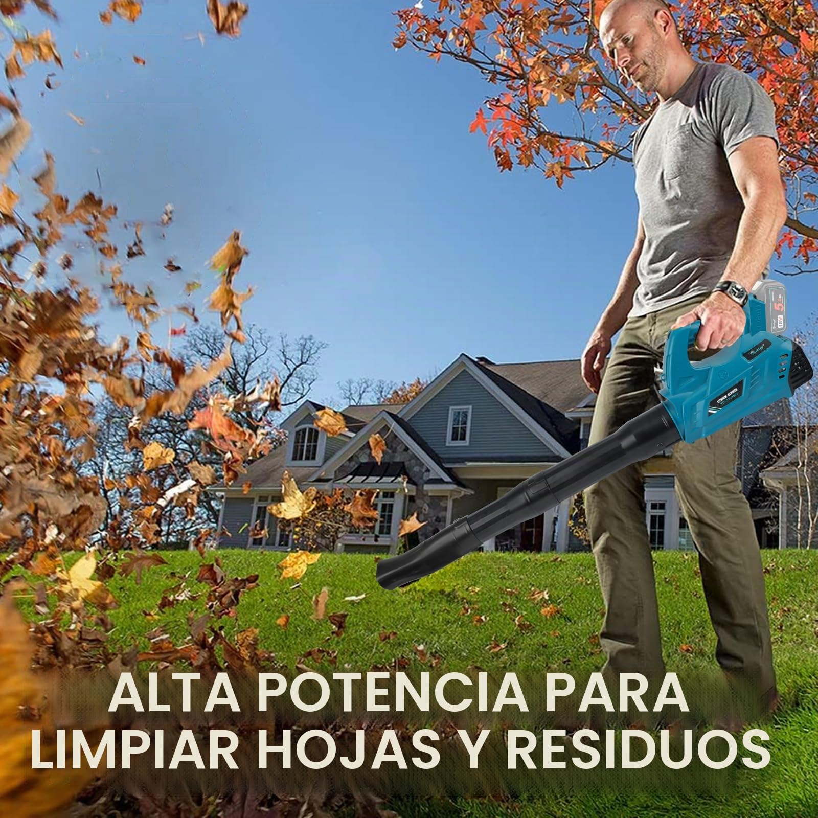 Waitley Soplador para Baterías Makita 18V, 297 km/h, 6 Velocidades | Flujo de aire de hasta 297 km/h, 6 velocidades, tubo desmontable y soporte de pared. Sin batería ni cargador