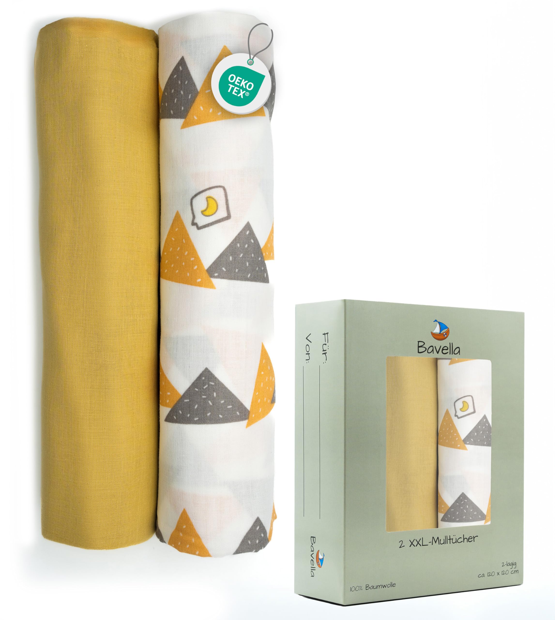 Bavella - 2er Set XXL Musselin Baby Decke & Tuch (ÖKO-TEX Zertifiziert) 100% Baumwolle (120x120cm) - Spuck-Tücher, Pucktuch & Musselin-Tuch für Jungen & Mädchen, Spucktuch & Baby-Decke nachhaltig
