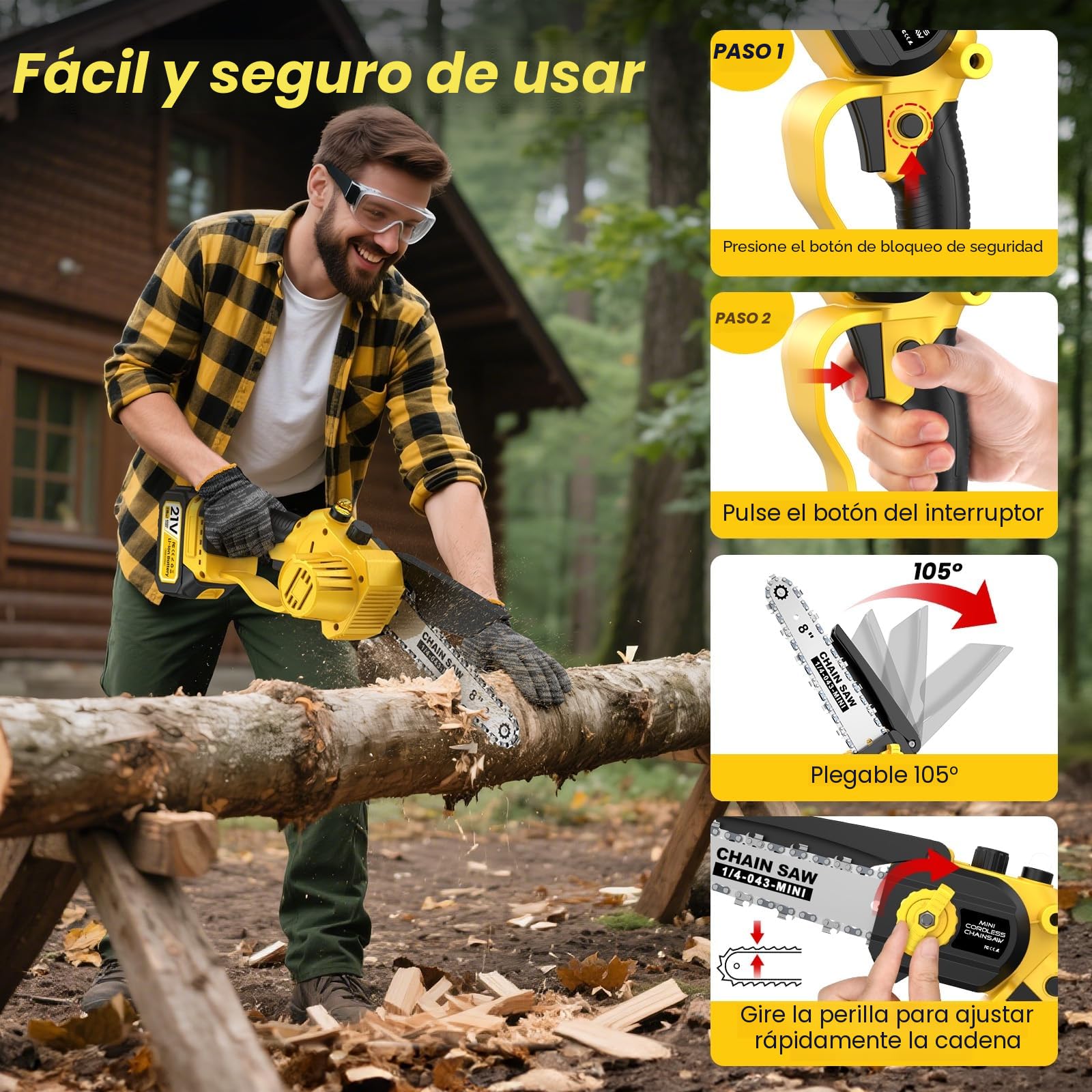 Mini Motosierra Bateria 8000 Mah Con 1000w Motor Sin Escobillas, Con Depósito De Aceite, Equipado Con, Puede Cortar Ramas De 8 y 6 Pulgadascon Bomba De Aceite y Cadena De Repuesto