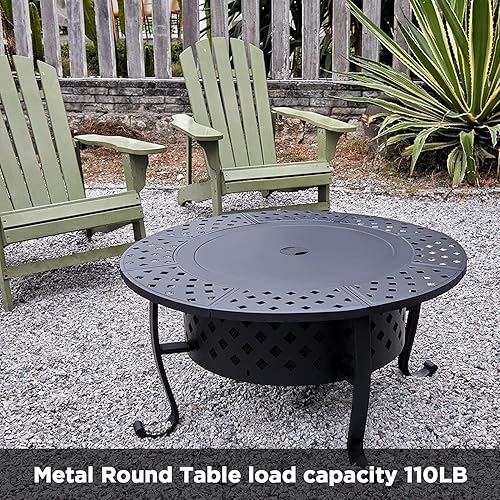 Miniatura 2 de Fogatas al aire libre, hoguera de leña con 2 parrillas y tapa, mesa redonda de metal para hoguera, patio, jardín, campamento, playa (36 pulgadas)