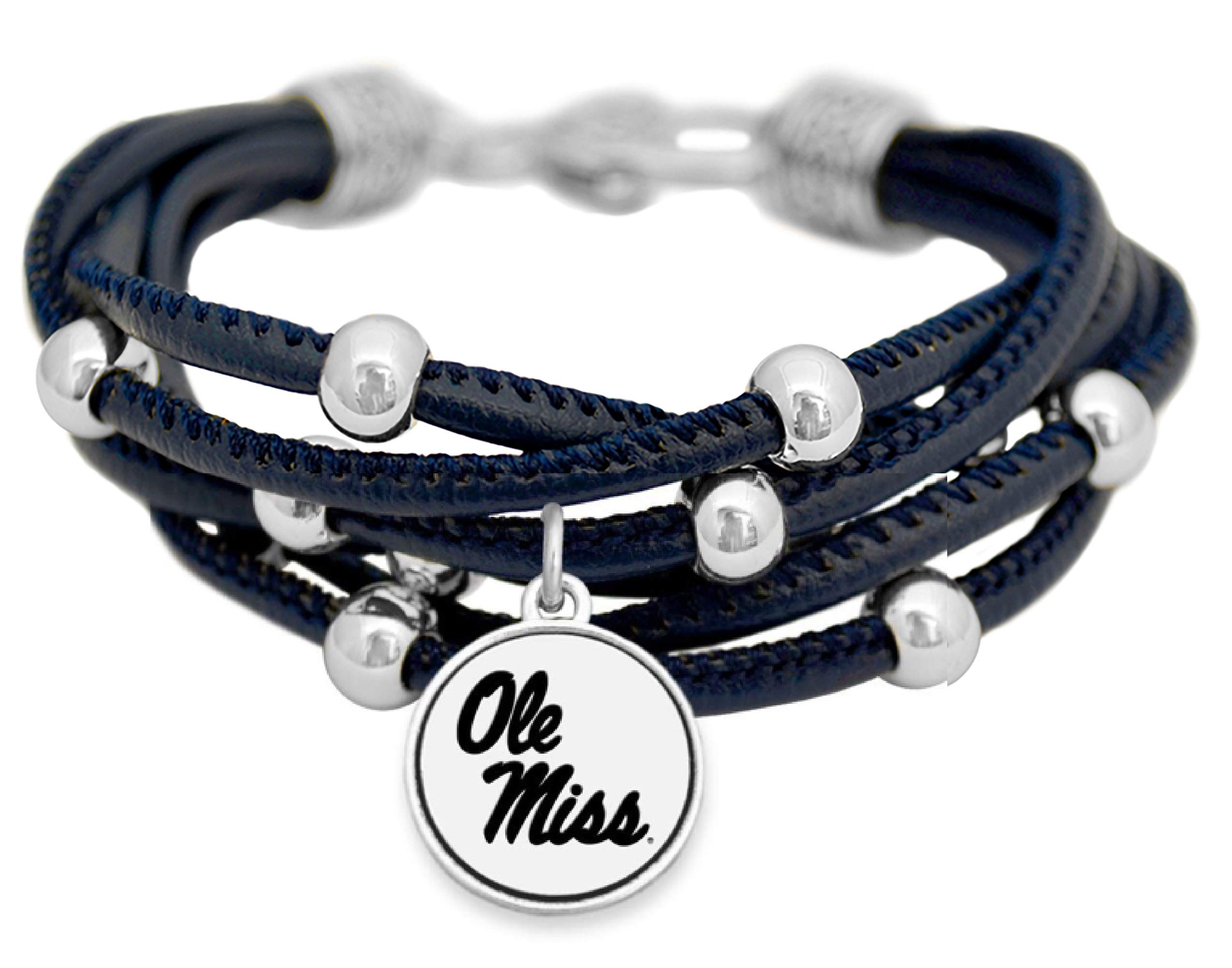 Ole Miss Rebels Multi Line Blue Leather Bracelet Jewelry Licensed Gift