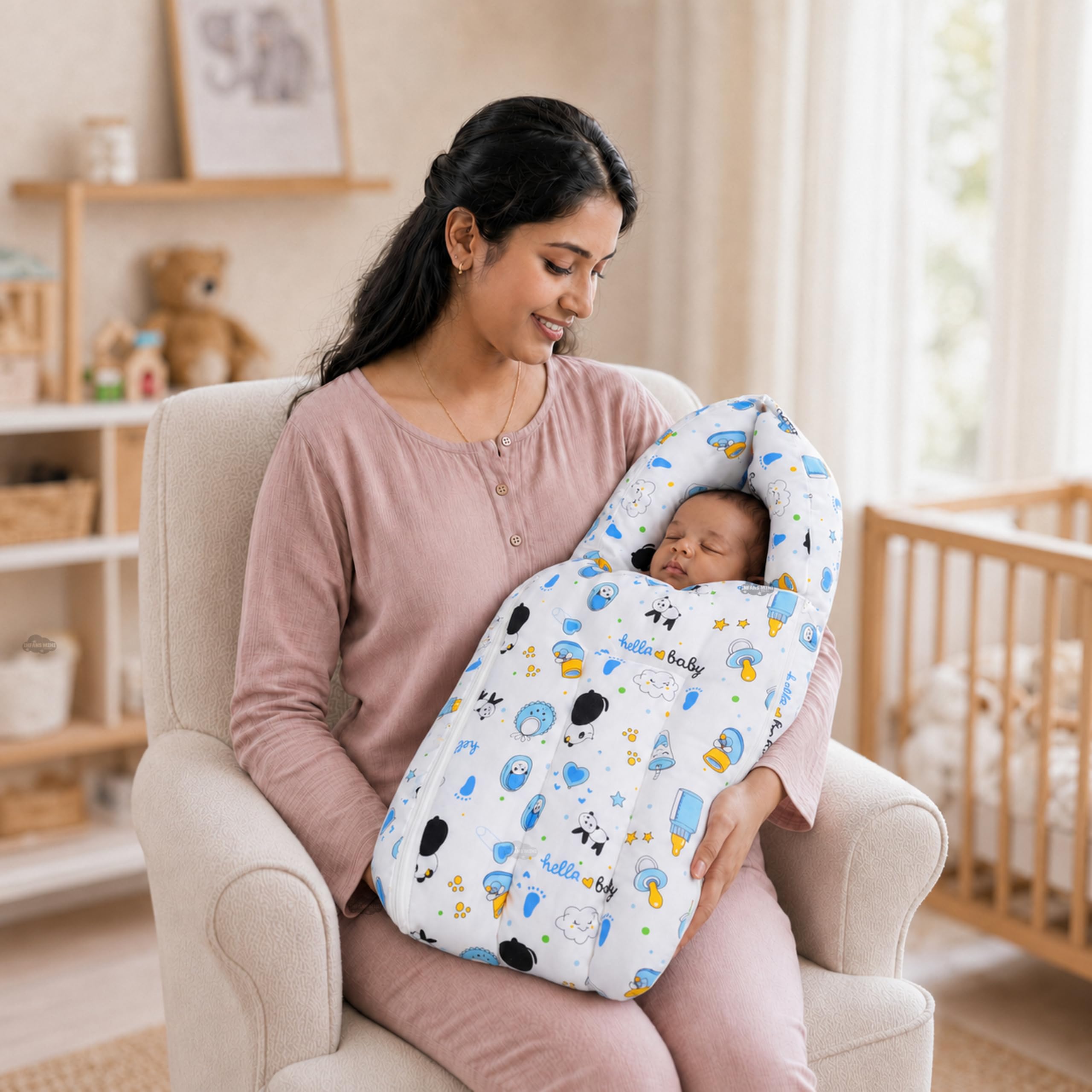 Panda Blue Baby Bedding Set - Sleeping Bag & Mosquito Net -15