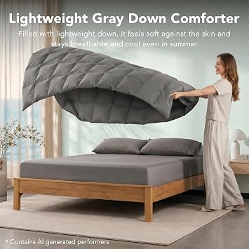 Down Fiber Comforter King Size, Lightweight Summer Duvet Insert Grey