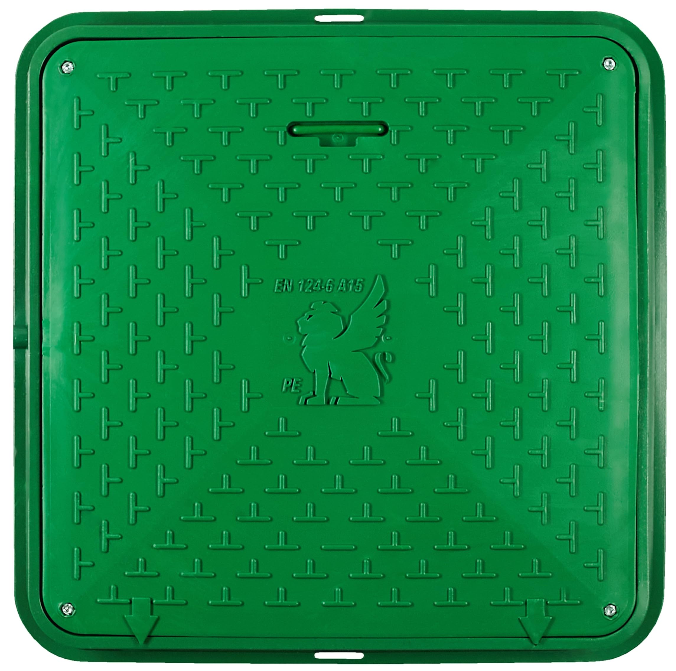 Tapa de pozo 600x600, Tapa de Alcantarilla Cuadrada A15, Tapa de registro y Tapa de arqueta de Plástico DN600/720 EN-124, Carga max 1500 Kg, BabylonPlast (Verde)