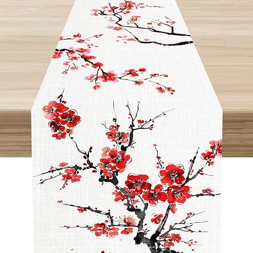 Miniatura 22 de Camino de mesa japonés, retro, tradicional, vintage, grúa, nubes, asiático, oriental, ondas, plantas, naturaleza, camino de mesa para el hogar,