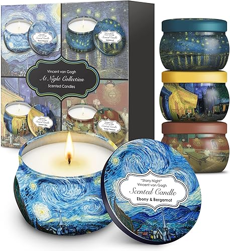 Miniatura 2 de Juego de regalo de velas perfumadas inspiradas en bellas artes, aromaterapia 8% fragancia de aceite esencial, paquete de 4 velas de cera de soja de