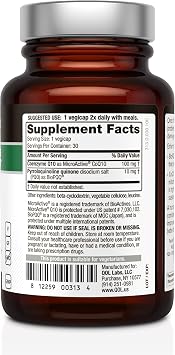 Quality of Life VitaPQQ with MicroActive CoQ10-SR Premium Supplement - Anti Aging, Memory, Energy, Focus, Cognitive and Heart Health - 30 Vegicaps