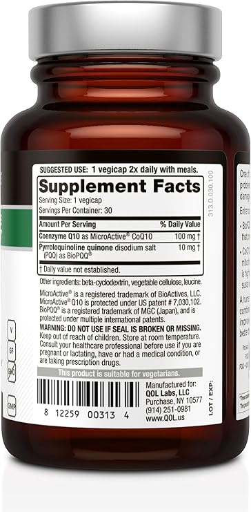 Quality of Life VitaPQQ with MicroActive CoQ10-SR Premium Supplement - Anti Aging, Memory, Energy, Focus, Cognitive and Heart Health - 30 Vegicaps