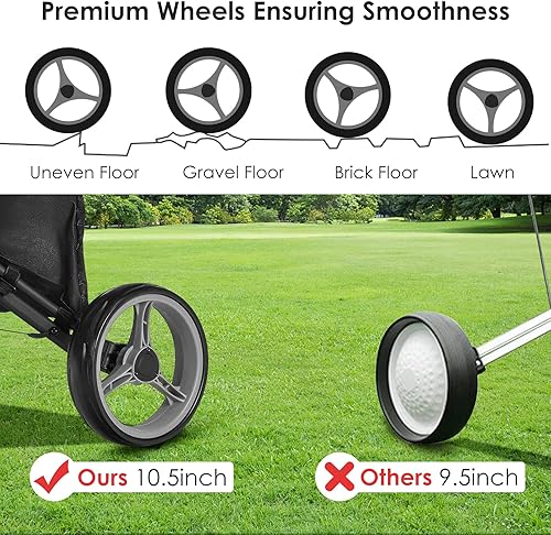 Miniatura 6 de GYMAX Carrito de golf, 3 ruedas de aluminio plegable de altura ajustable con soporte para paraguas y bolsa impermeable, portátil, ligero, de