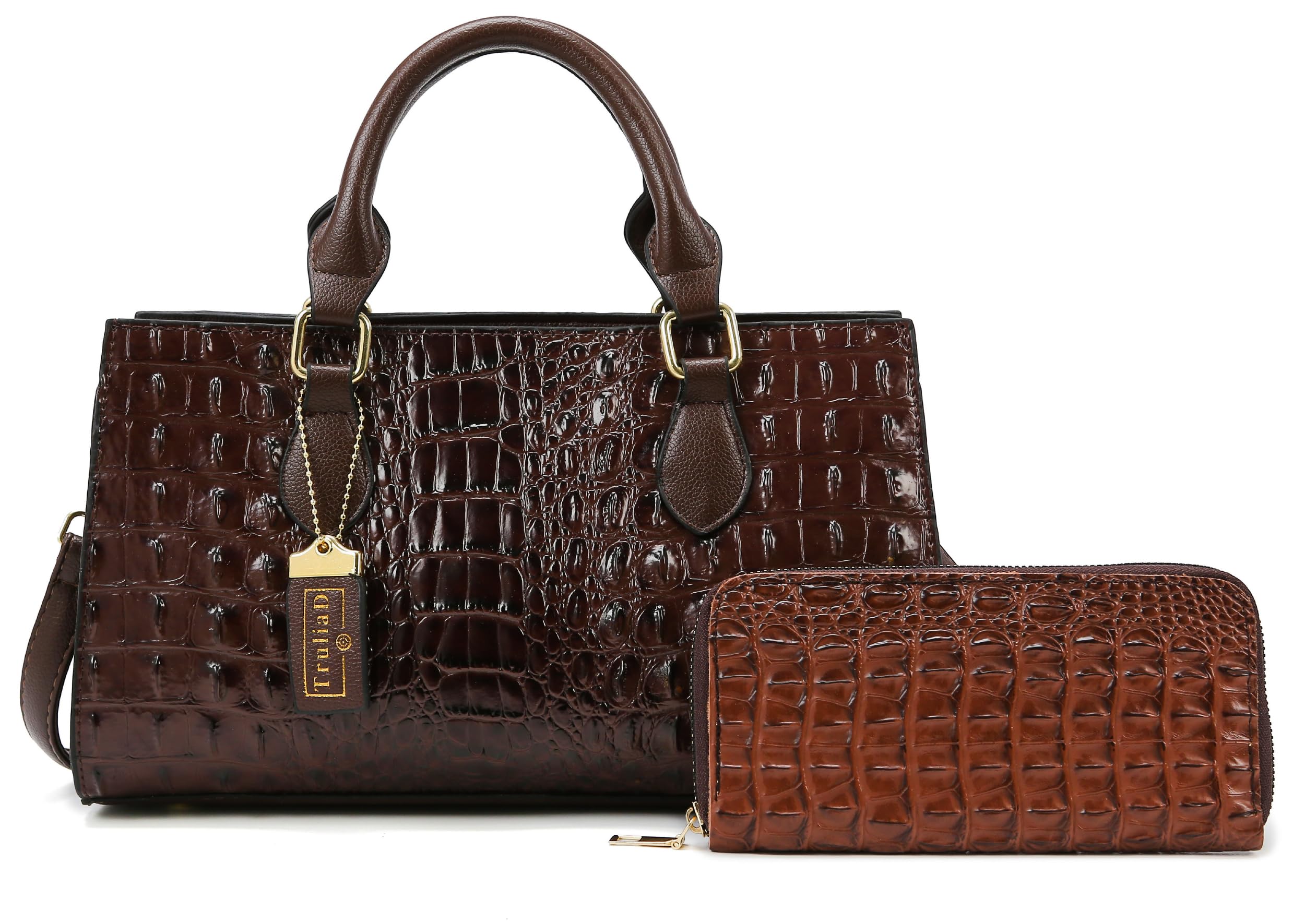 TruliaDTruliaD Womens Crocodile Pattern Vegan Leather Handbag Satchel Top Handle Shoulder Strap Ladies Tote Bag