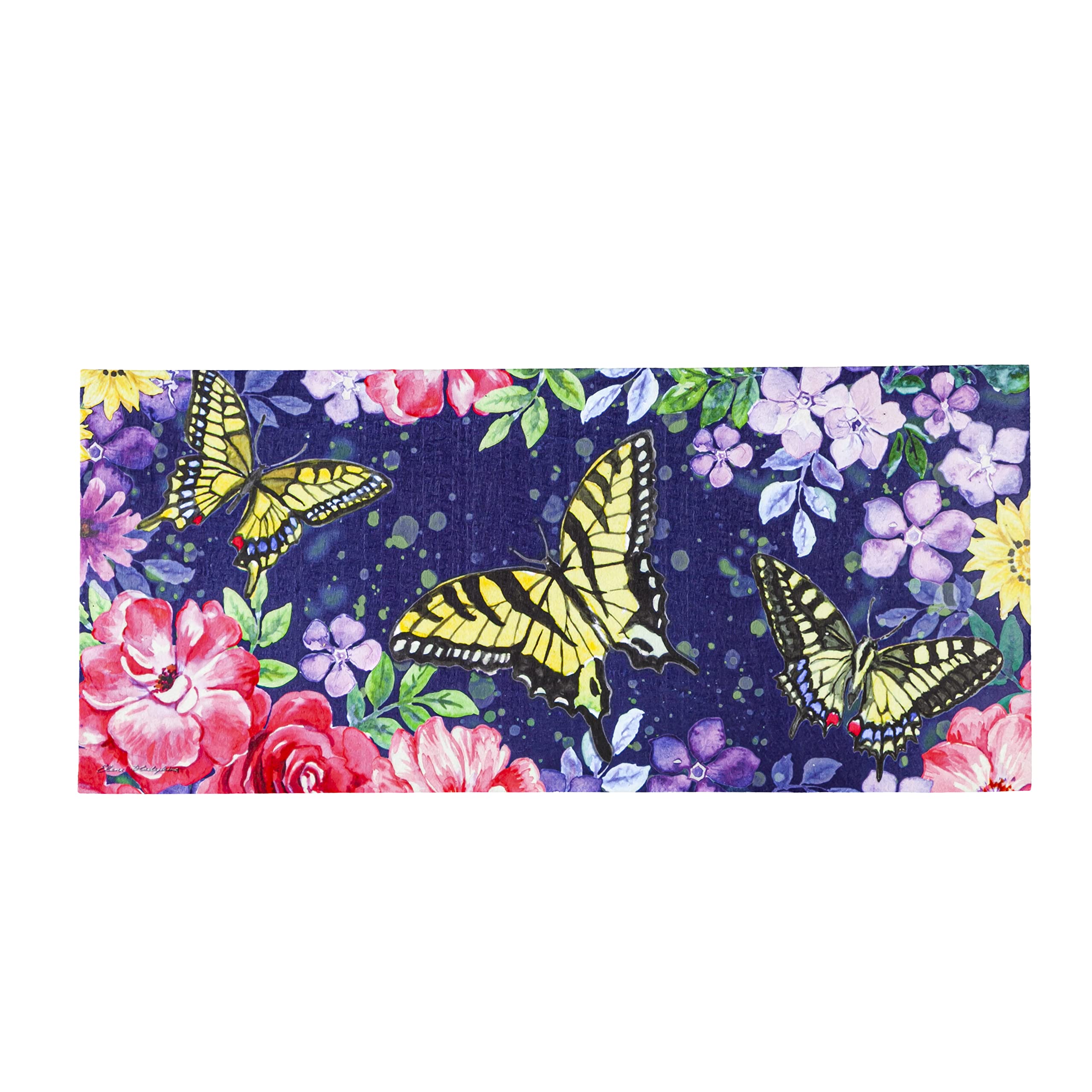 Evergreen Sassafras Midnight Butterfly Interchangeable Entrance Doormat | Indoor and Outdoor | 22-inches x 10-inches | Non-Slip Backing | All-Season | Low Profile | Home DÃƒ©cor