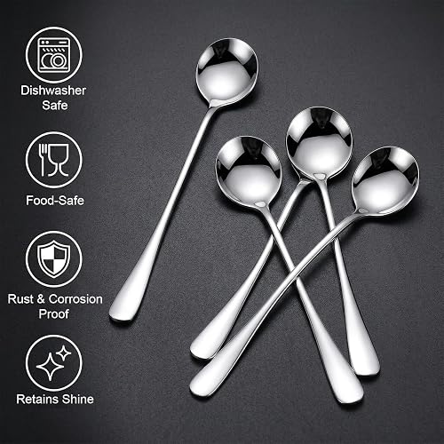 10 Pack 18.5cm Long Cocktail Stirrers Spoons 304 Grade Stainless Steel Latte Stirring Spoon, Long Handle Ice Tea Spoons for Ice Cream, Coffee, Cocktail Mixing Stirrer - 3